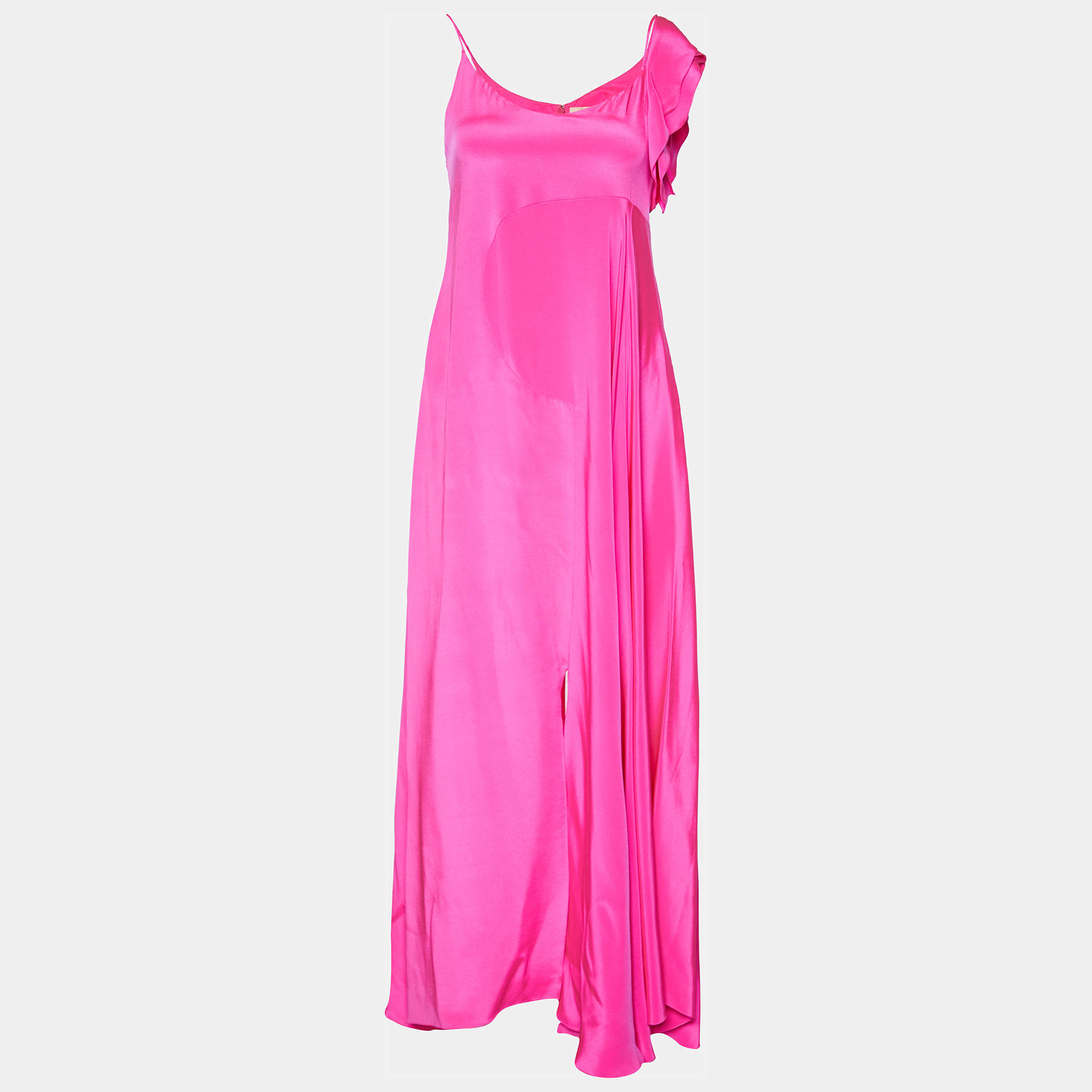 Roksanda Pink Satin Silk Ruffle Sleeve Maxi Dress S