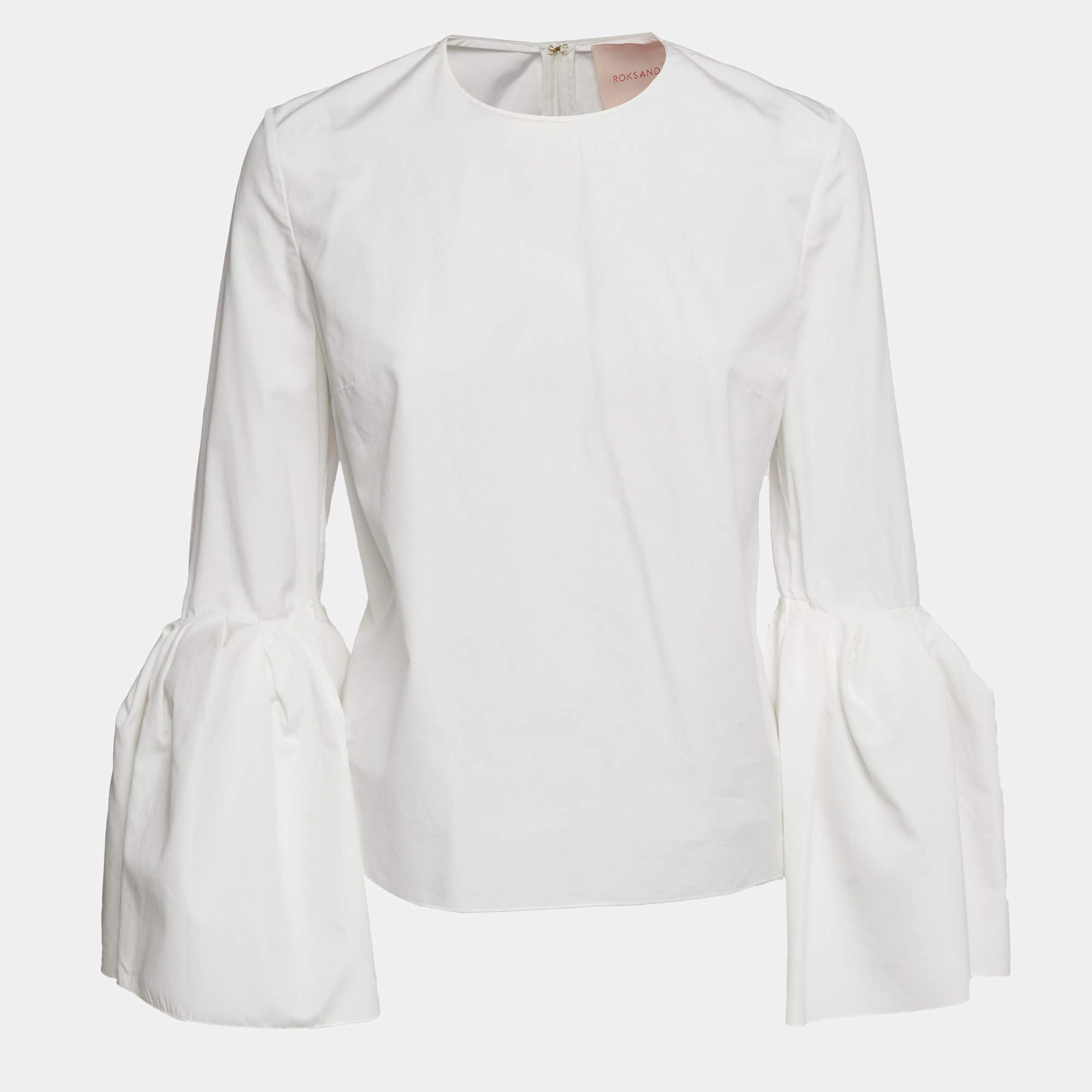 Pre Owned Roksanda Ilincic White Poplin Bell Sleeve Blouse M