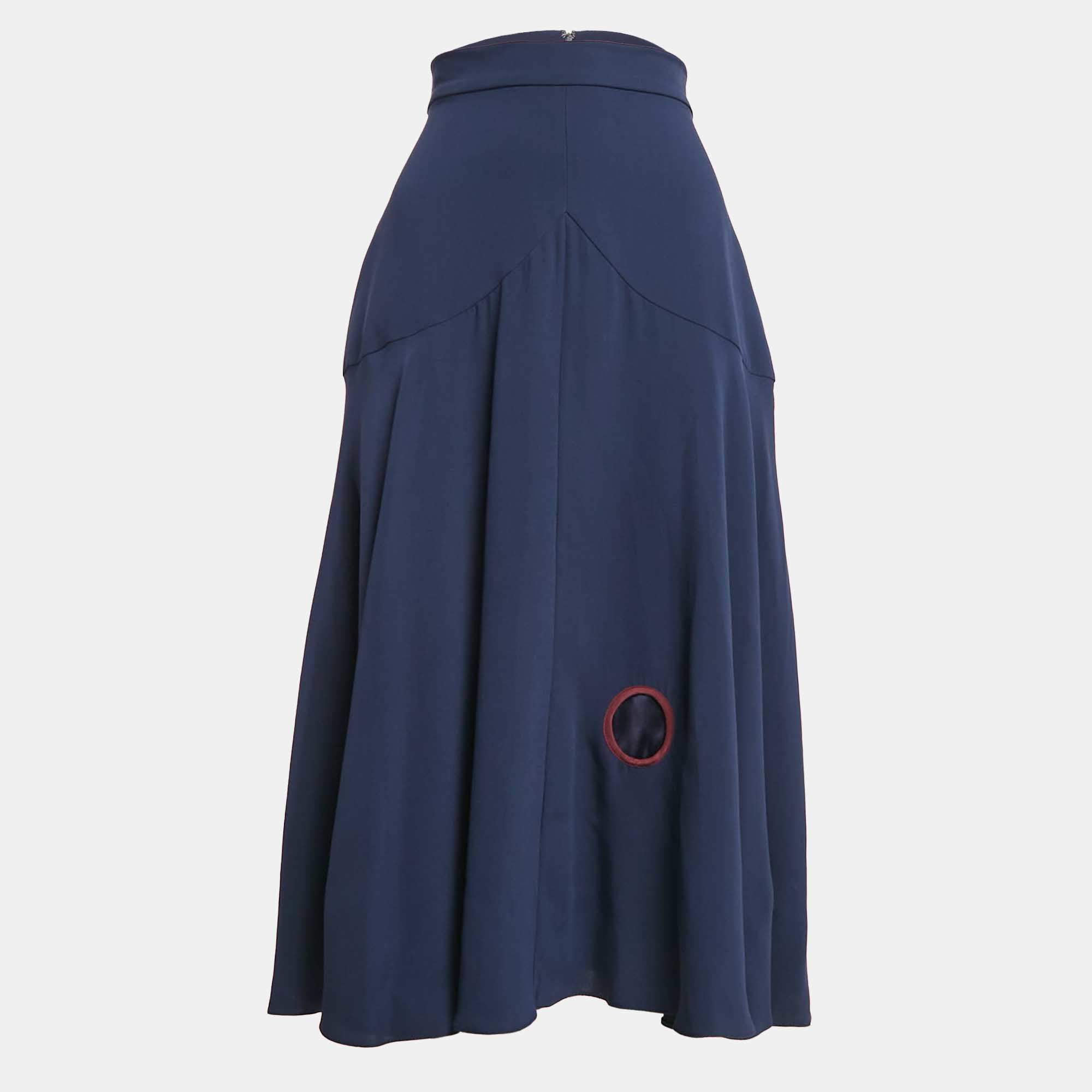 Pre Owned Roksanda Ilincic Blue Silk Flared Midi Skirt S