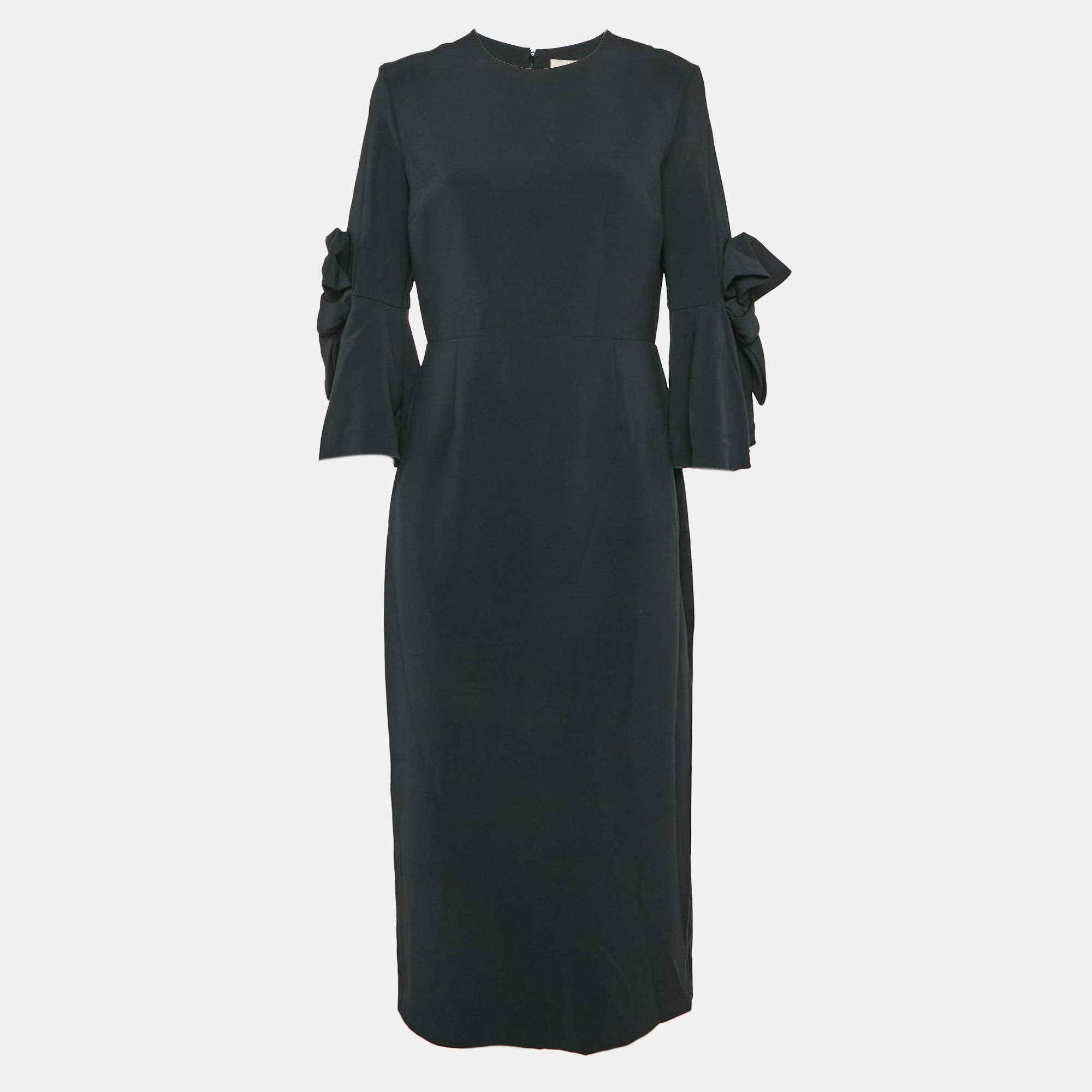 Pre Owned Roksanda Ilincic Black Crepe Flared Bow Detail Sleeve Midi Dress L