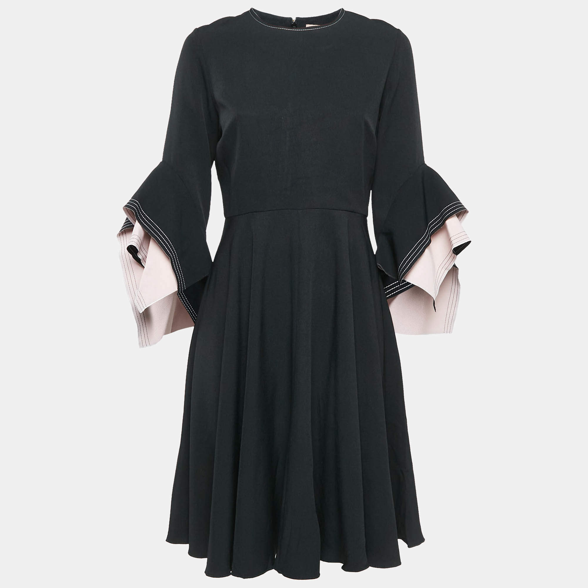 Pre Owned Roksanda Ilincic Black Crepe Bell Sleeve Flared Midi Dress M