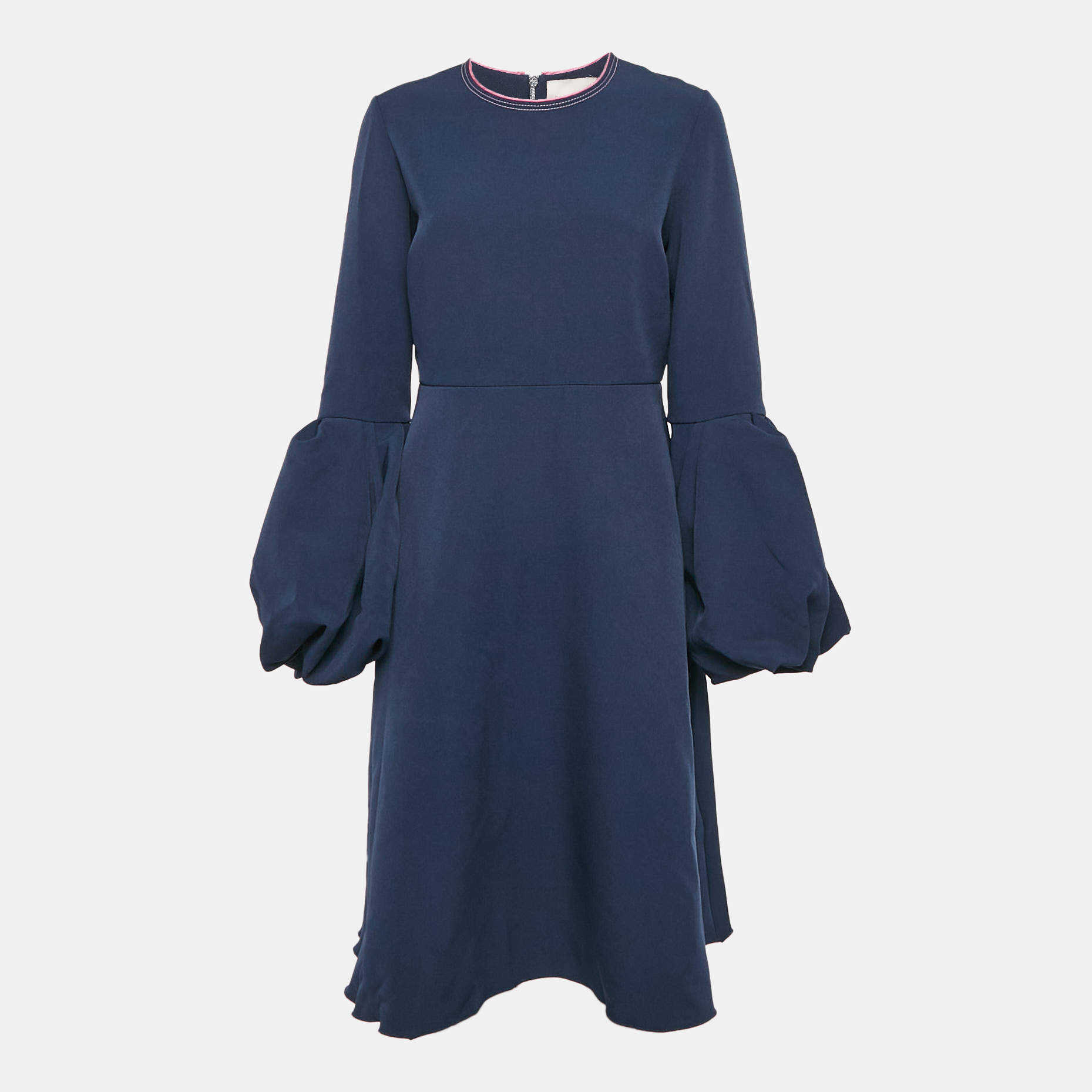 Pre Owned Roksanda Ilincic Navy Blue Crepe Puff Sleeve Aylin Midi Dress L