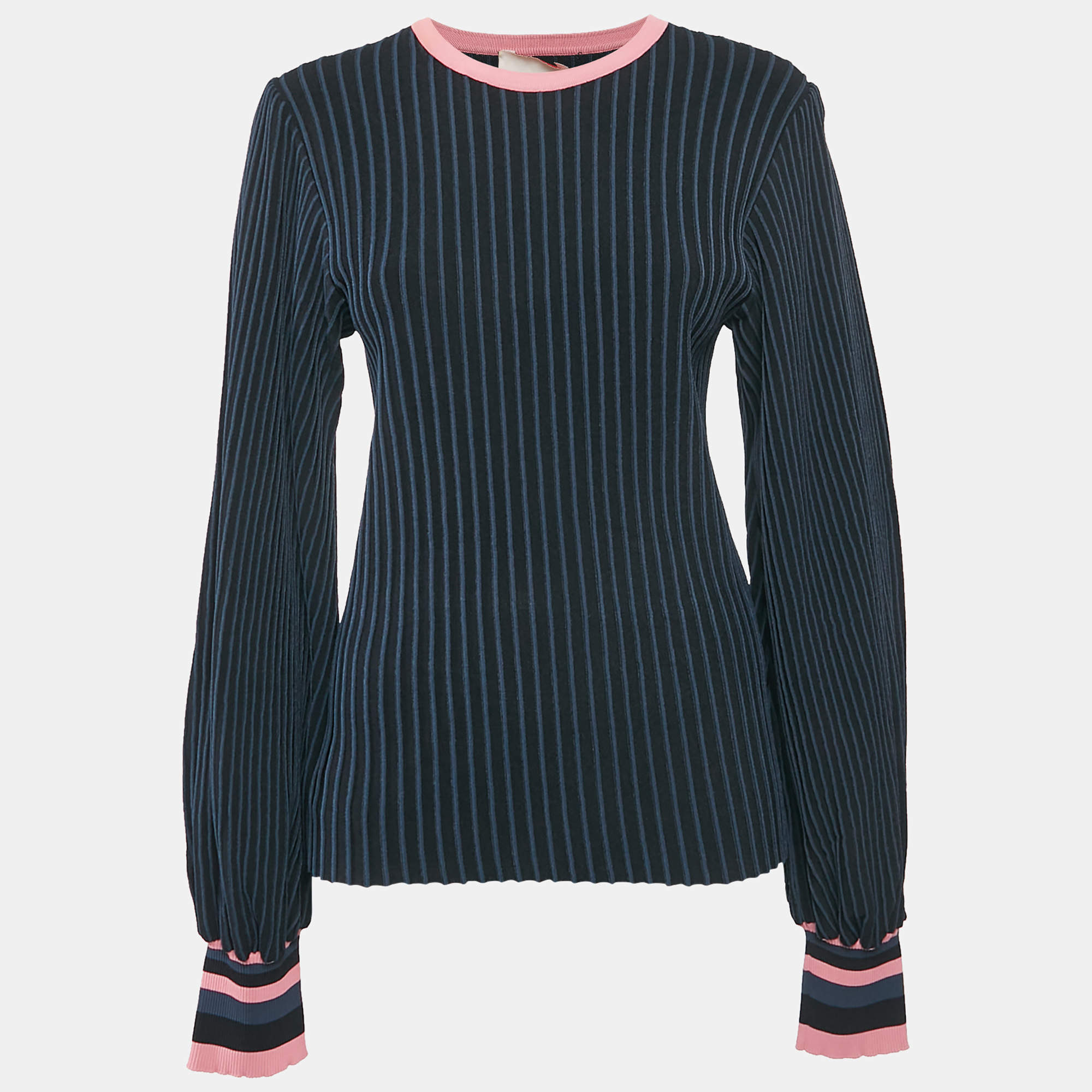 Pre Owned Roksanda Black/Blue Stripe Jersey Sweater Top L