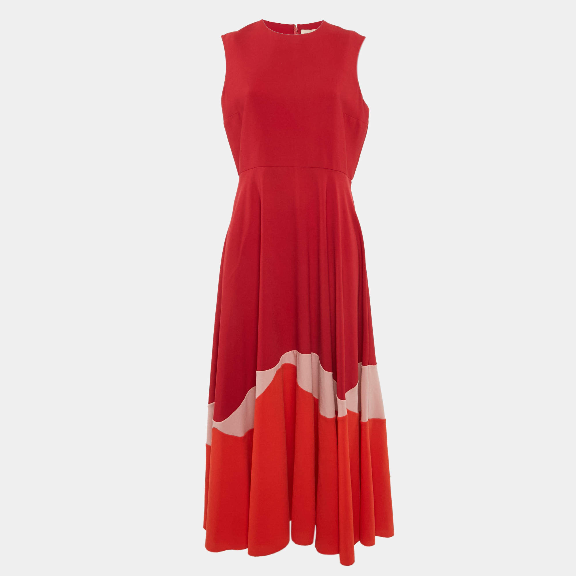 Pre Owned Roksanda Red Crepe Contrast Panel Detail Long Dress L