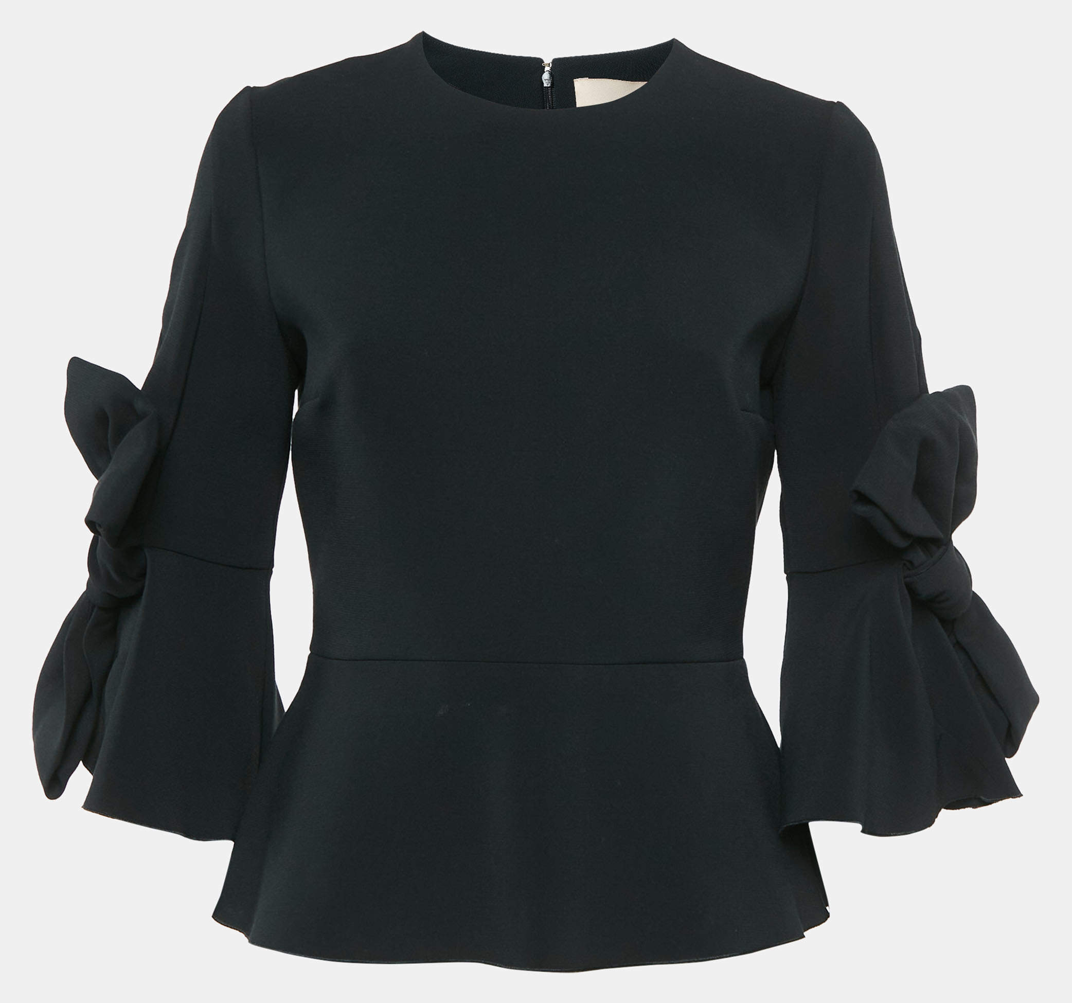 مملوكة مسبقًا Roksanda Black Crepe Silk Bow Detail Peplum Top M