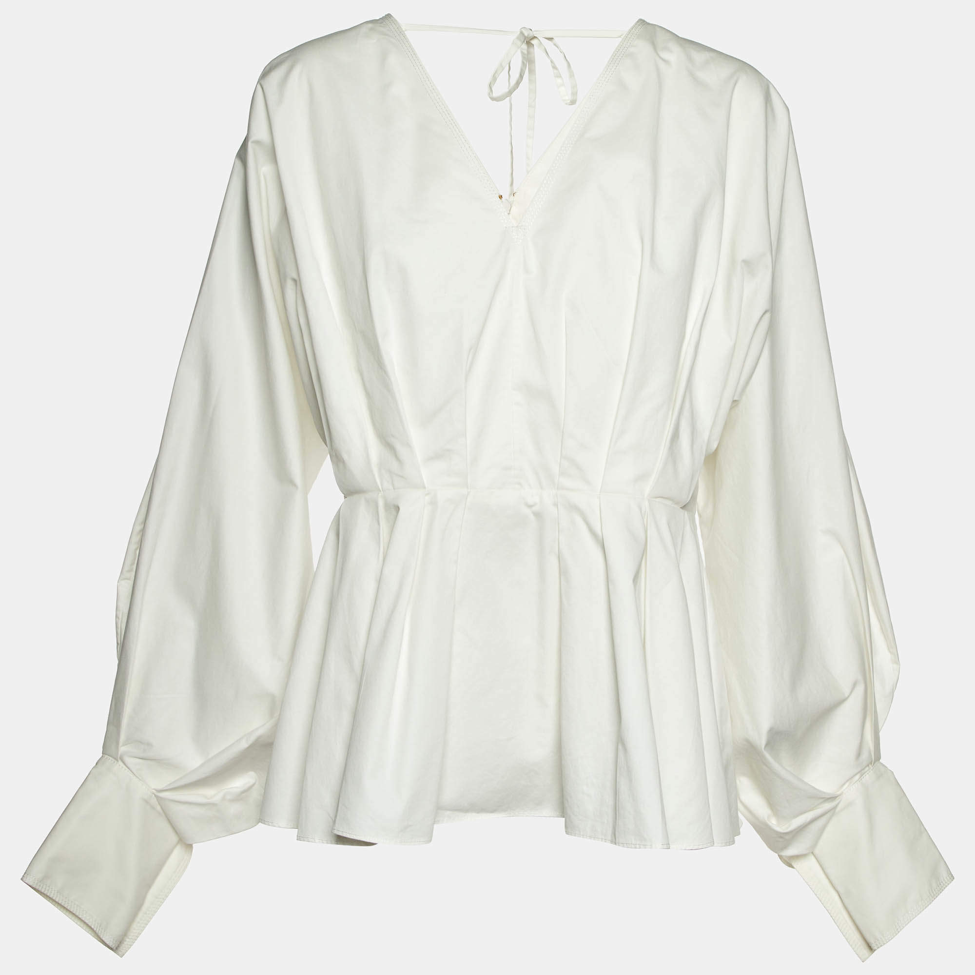 Pre Owned Roksanda Ilincic White Cotton Pleated Blouse L