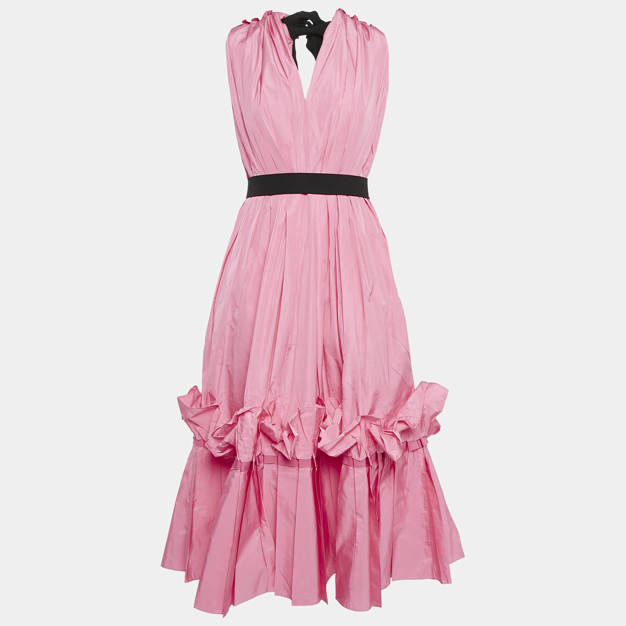 Roksanda Ilincic Pink Crinkled Crepe Plunging Neck Midi Dress L