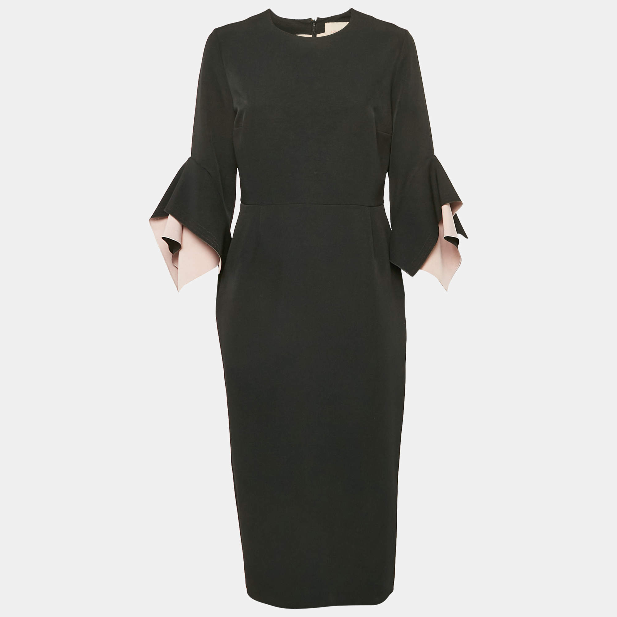 Pre Owned Roksanda Ilincic Black Crepe Bell Sleeve Midi Dress L