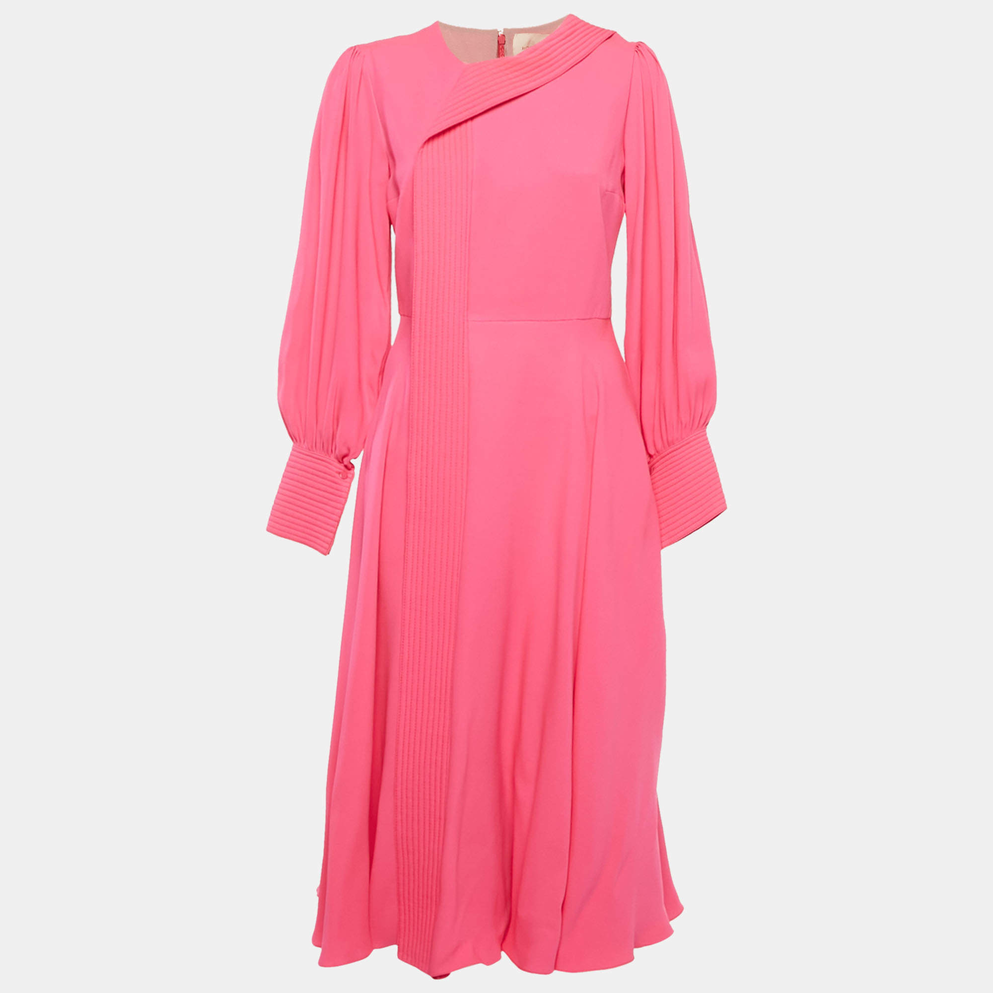 Pre Owned Roksanda Ilincic Pink Quilted Panel Silk Crepe Adyn Midi Dress M