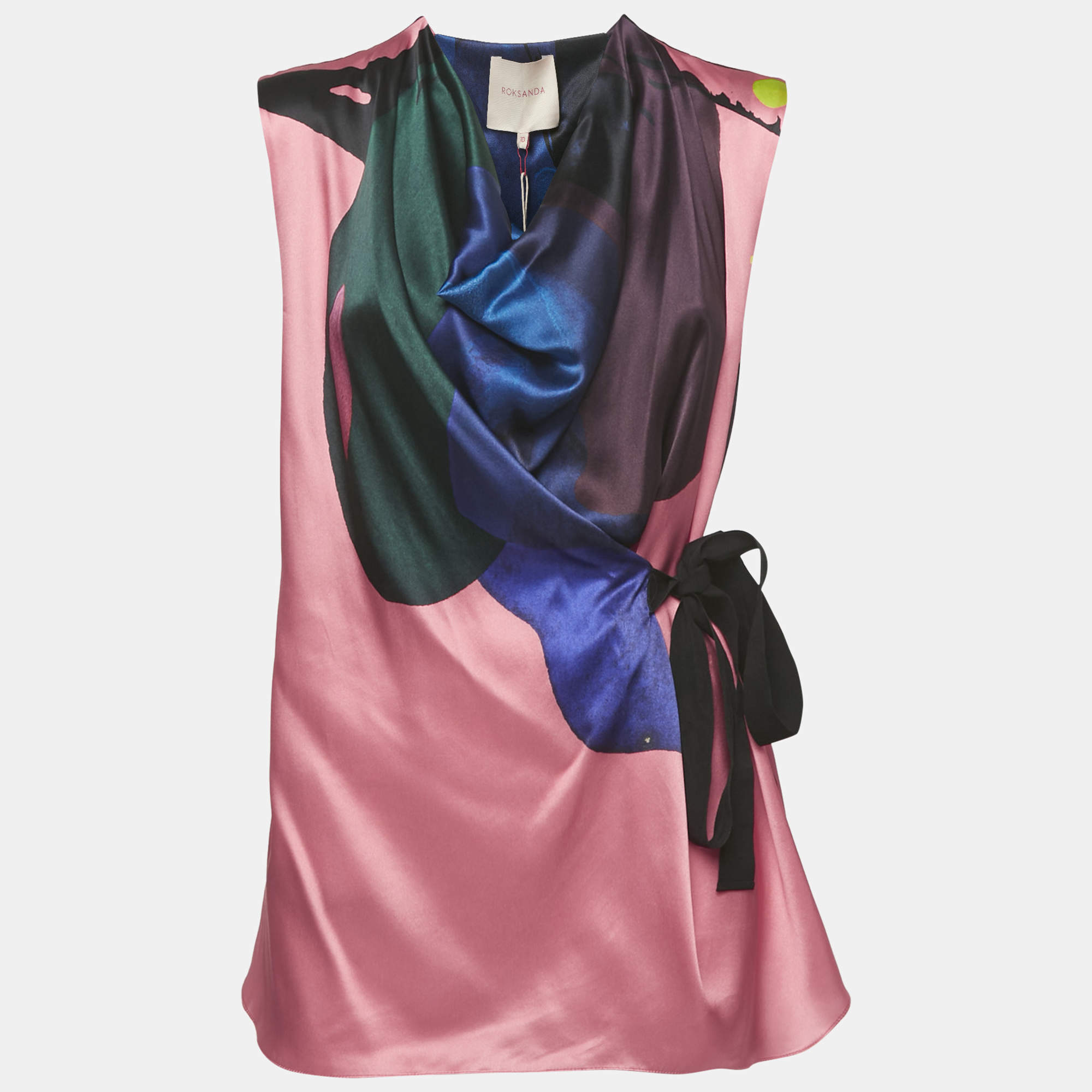 Pre Owned Roksanda Multicolor Printed Silk Cowl Neck Tie Up Top M