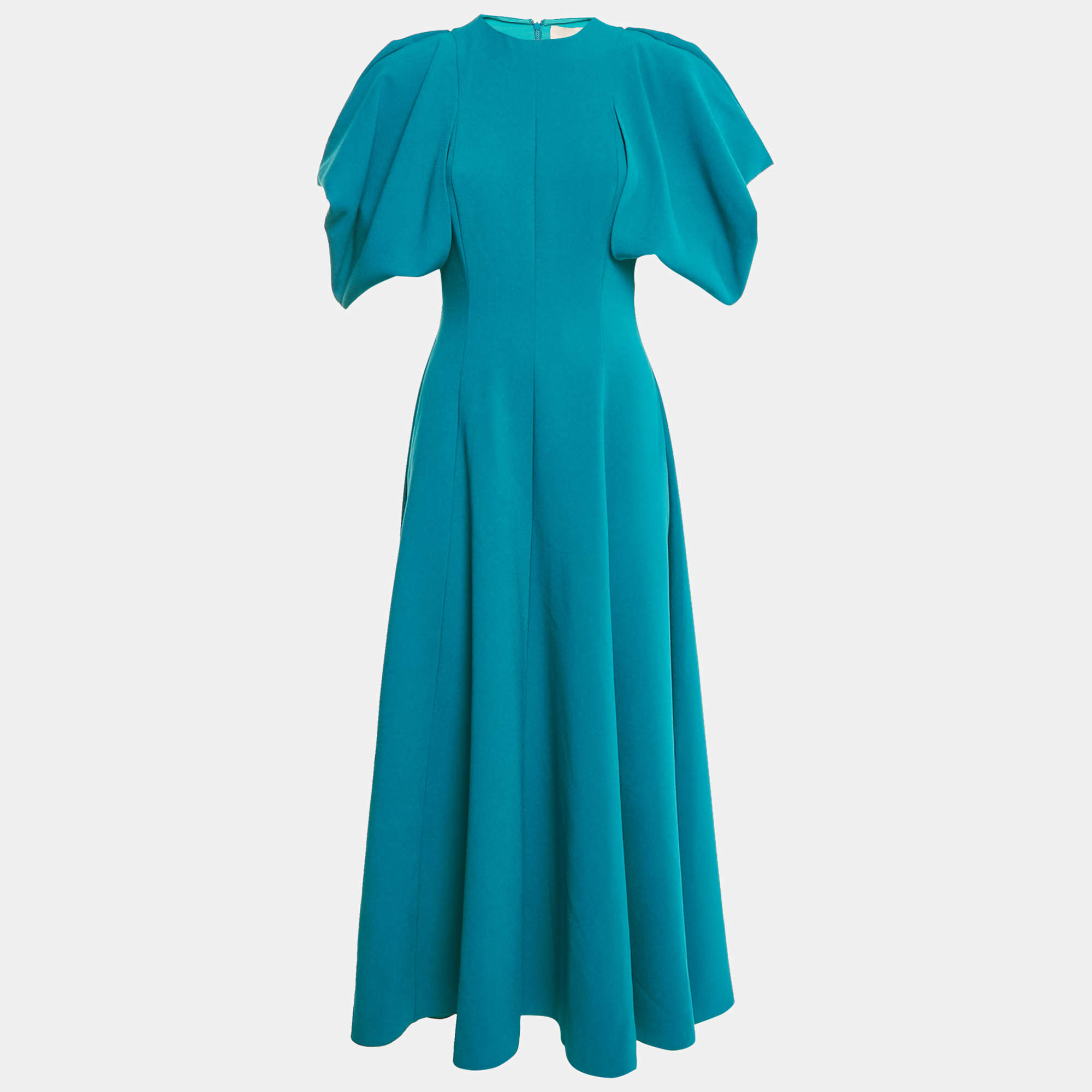 Pre Owned Roksanda Teal Blue Crepe Puffed Sleeve Pleated Midi Dress S