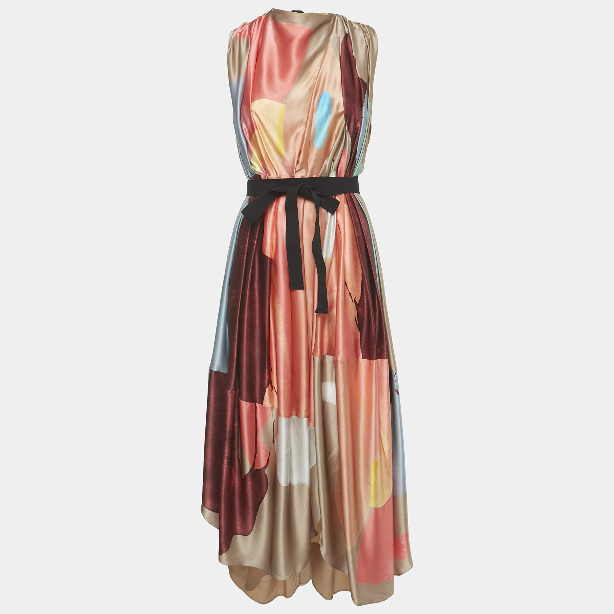 Pre Owned Roksanda Multicolor Silk Tie-up Neck Detail Aldona Midi Dress S
