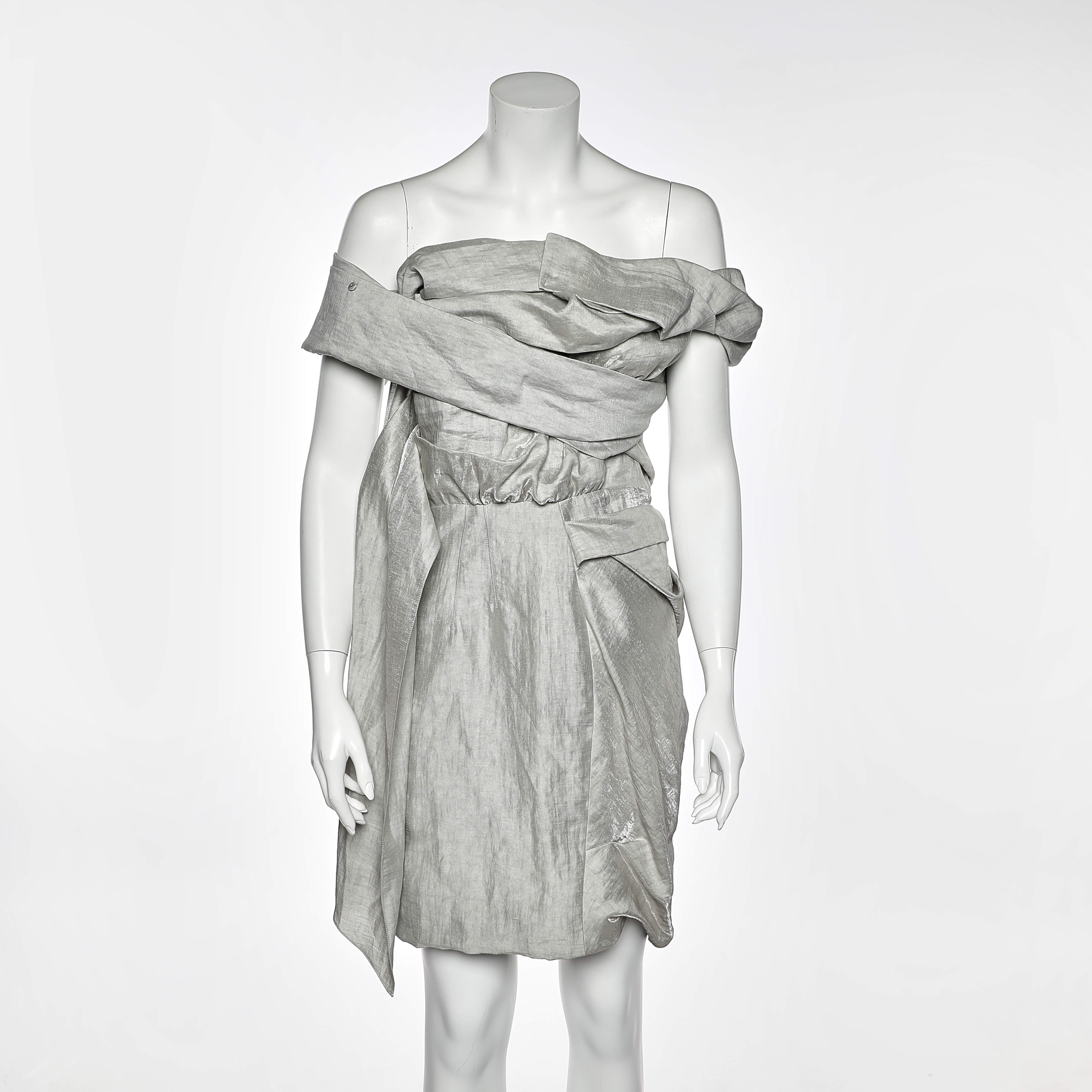 Pre Owned فستان روكساندا ألينسيك حرير رصاصي بديرابيه مقاس متوسط - ميديوم