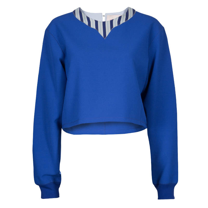 Pre Owned Roksanda Ilincic Blue Oversized Long Sleeve Crop Top M