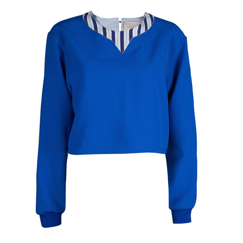 مملوكة مسبقًا Roksanda Ilincic Blue Oversized Long Sleeve Crop Top M
