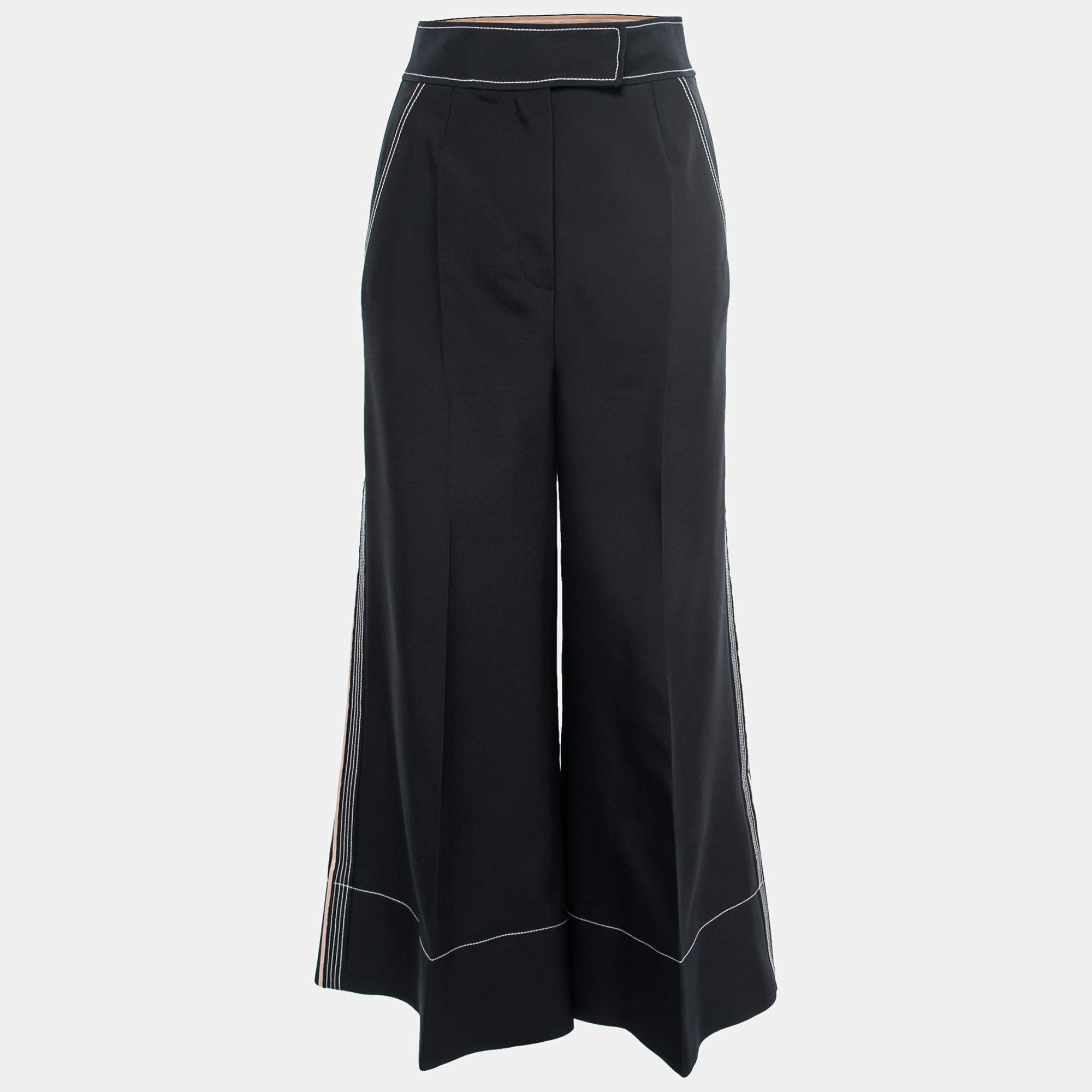 Roksanda Black Wool Side Stripe Wide-Leg Pants M