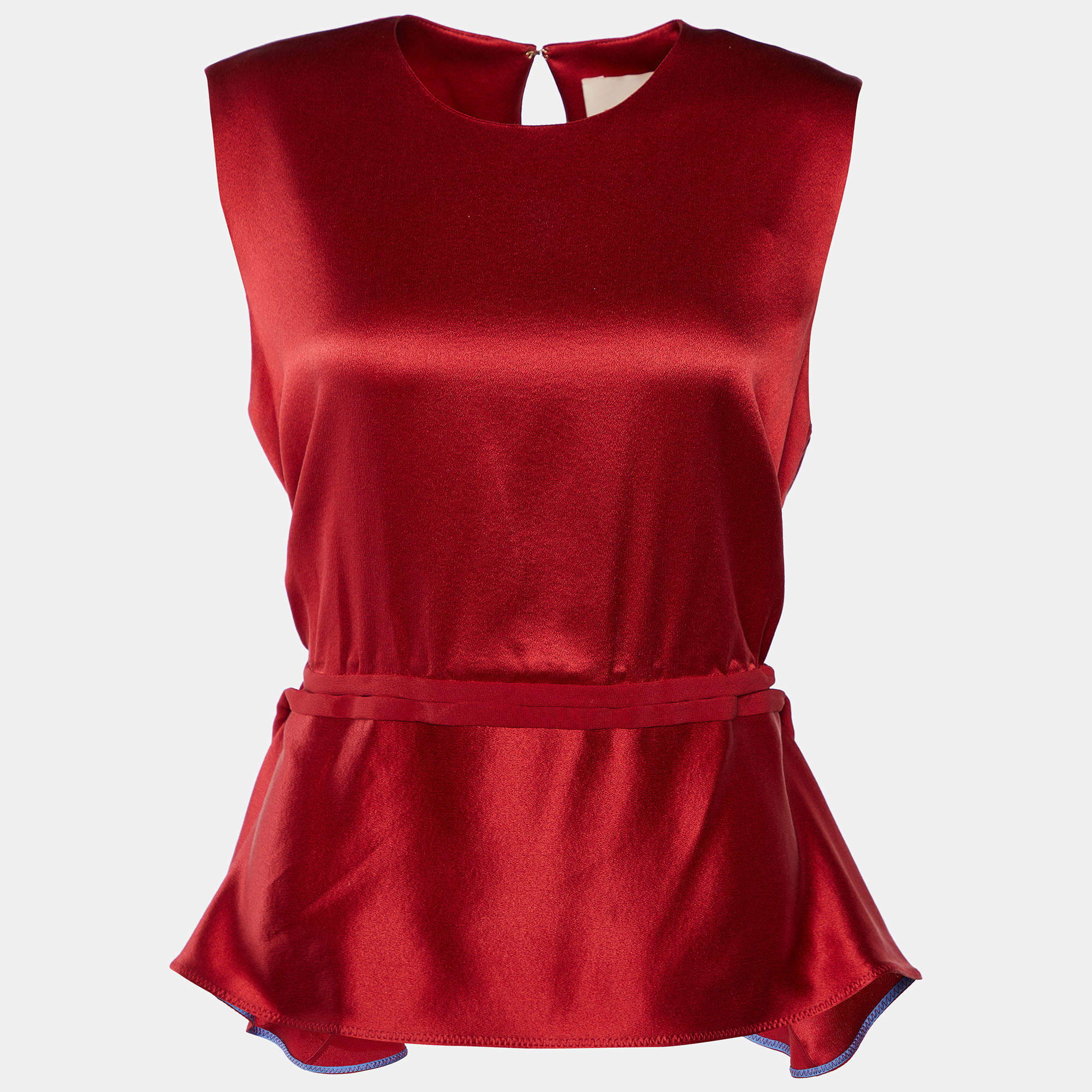 Pre Owned Roksanda Red Silk Satin Asymmetric Hem Sleeveless Top L