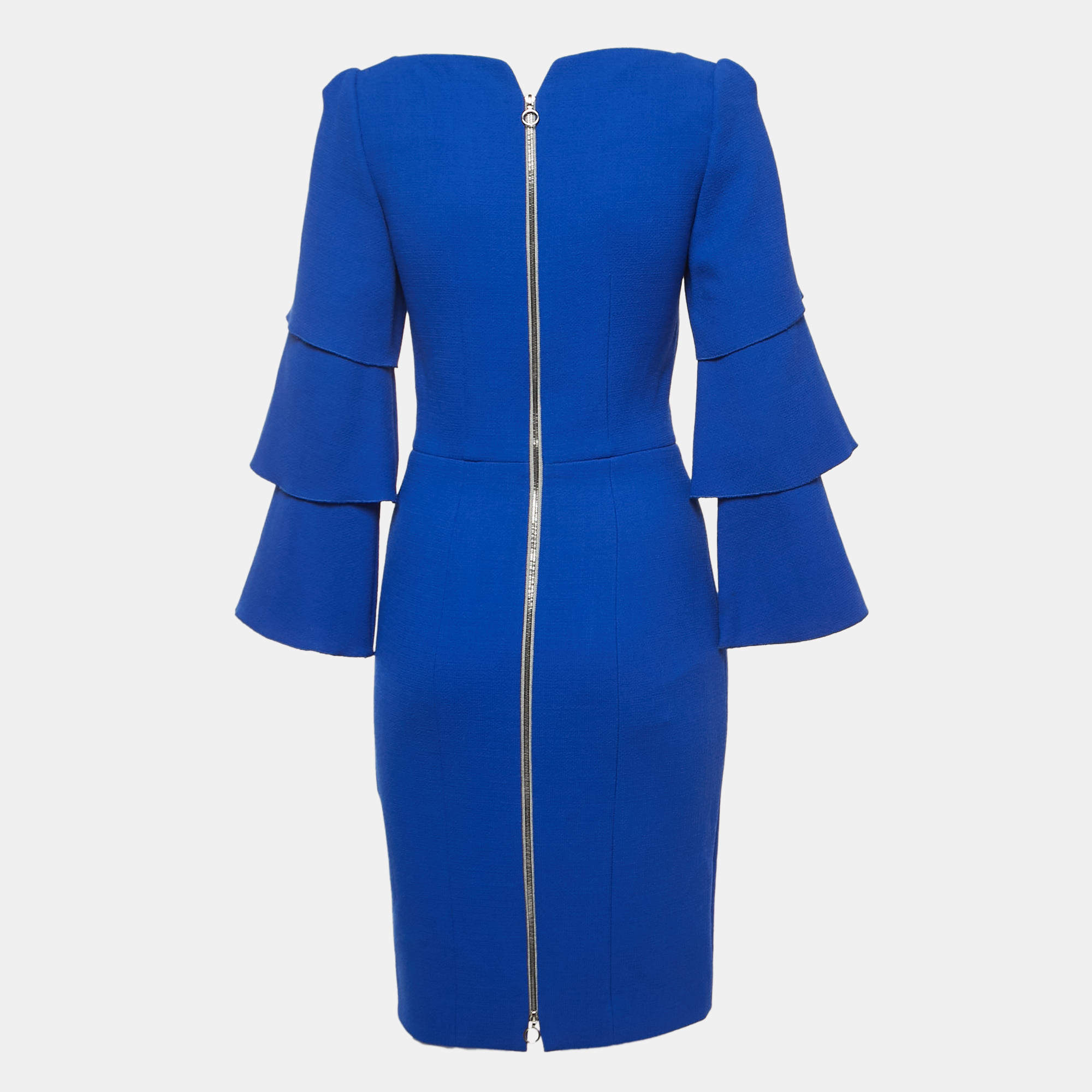 Blue Puff-sleeve pleated crepe dress, Roksanda