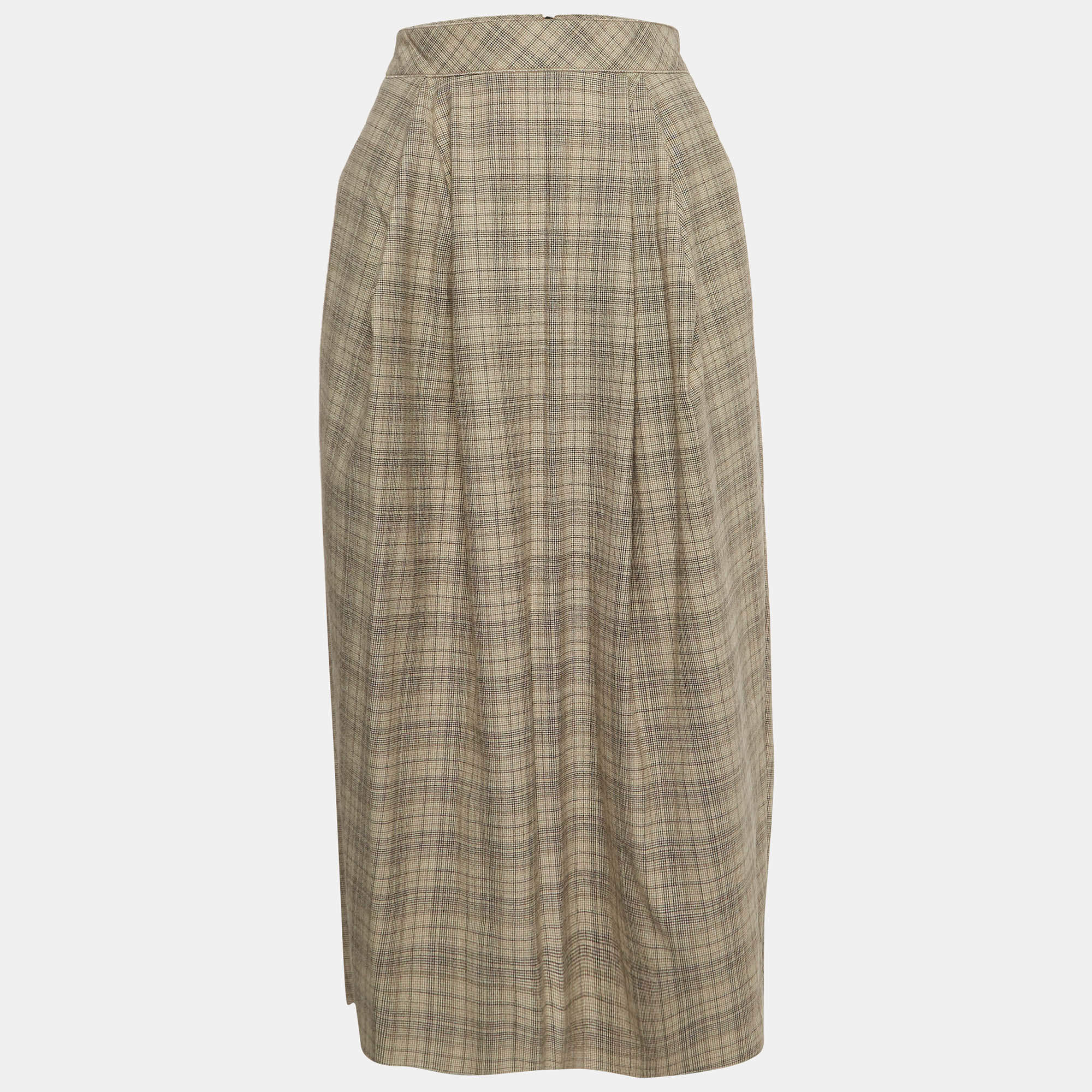 Roksanda Ilincic Beige Glen Plaid Wool Pleated Midi Skirt S