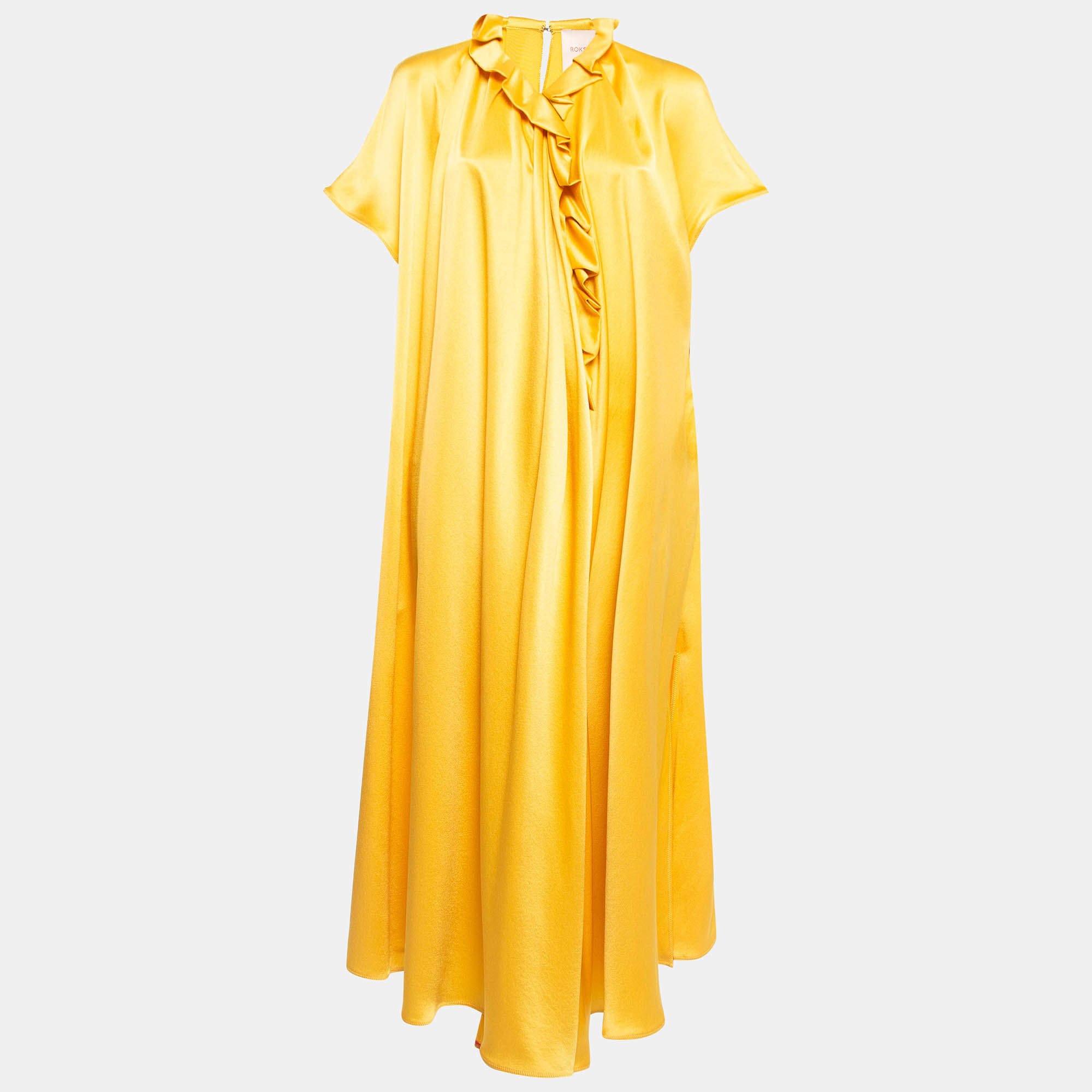 Pre Owned Roksanda Yellow Silk Ruffled Midi Dress M