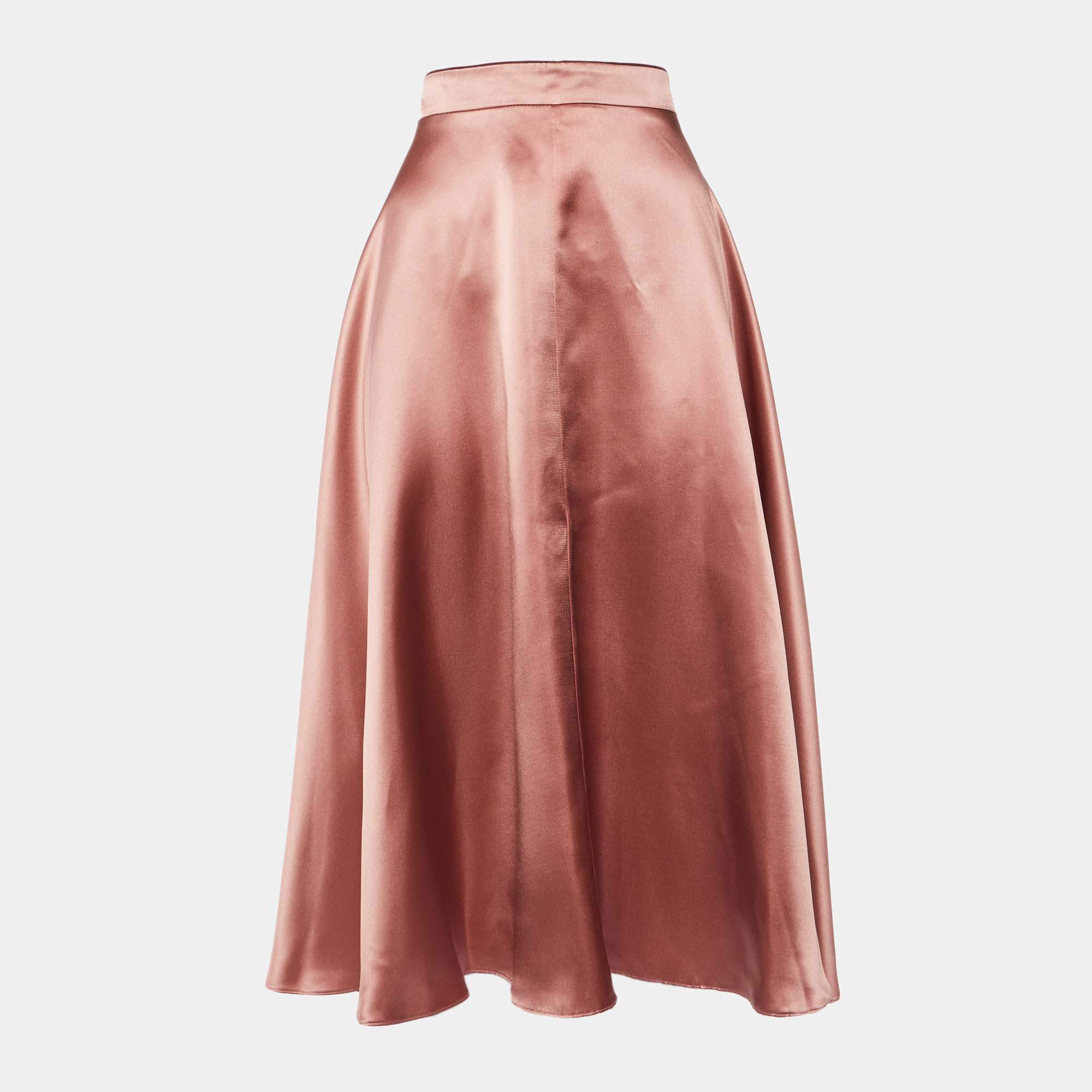 Roksanda Pink Silk Satin Midi Skirt L