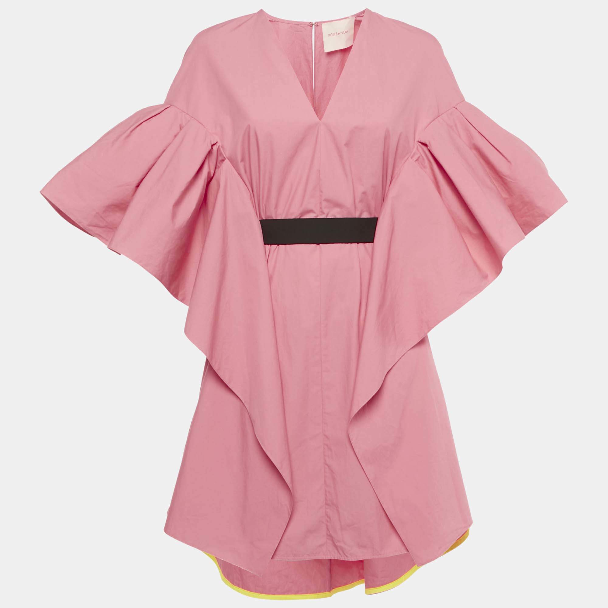 Pre Owned Roksanda Pink Poplin Ruffled Mini Dress M