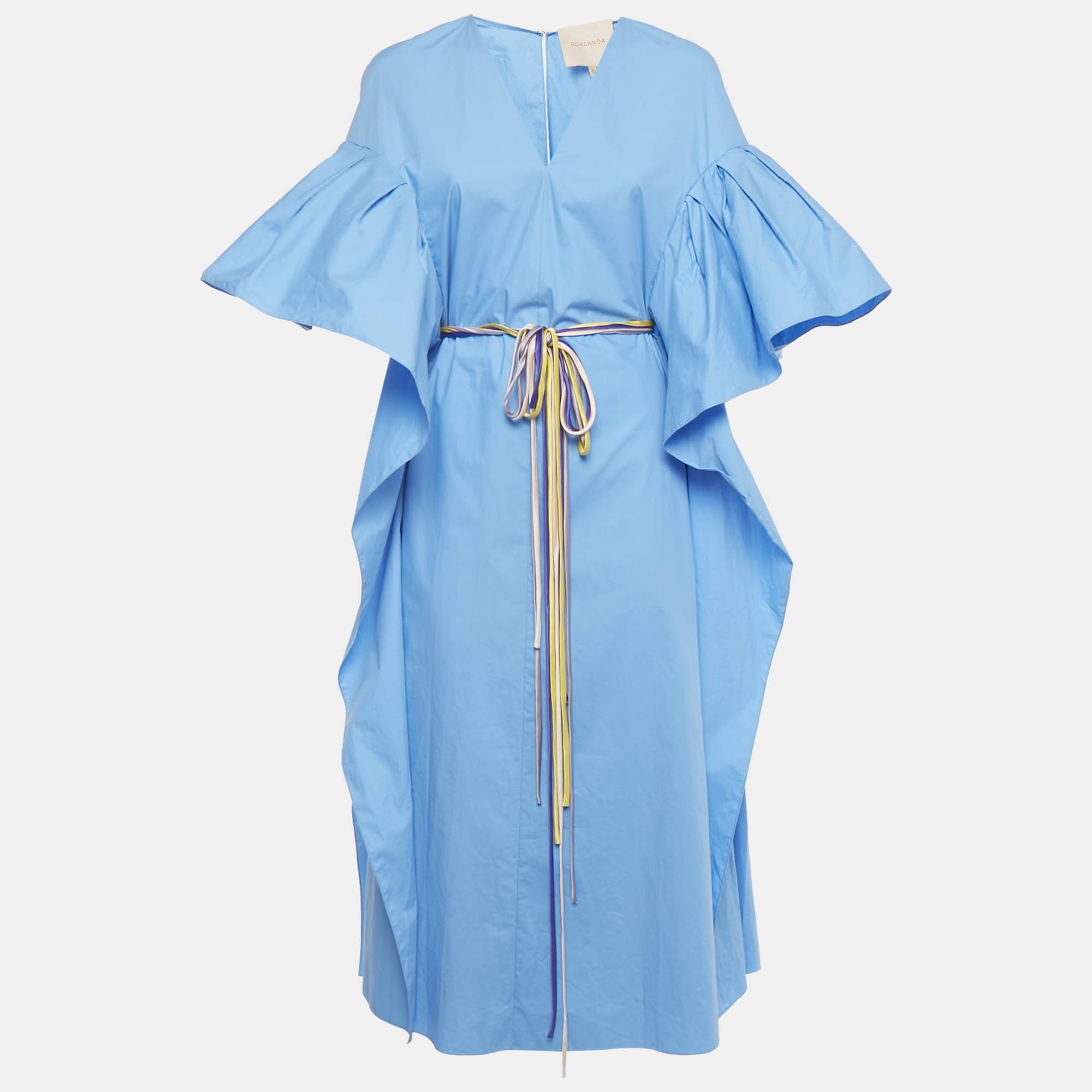 Pre Owned Roksanda Blue Poplin Ruffled Midi Dress M