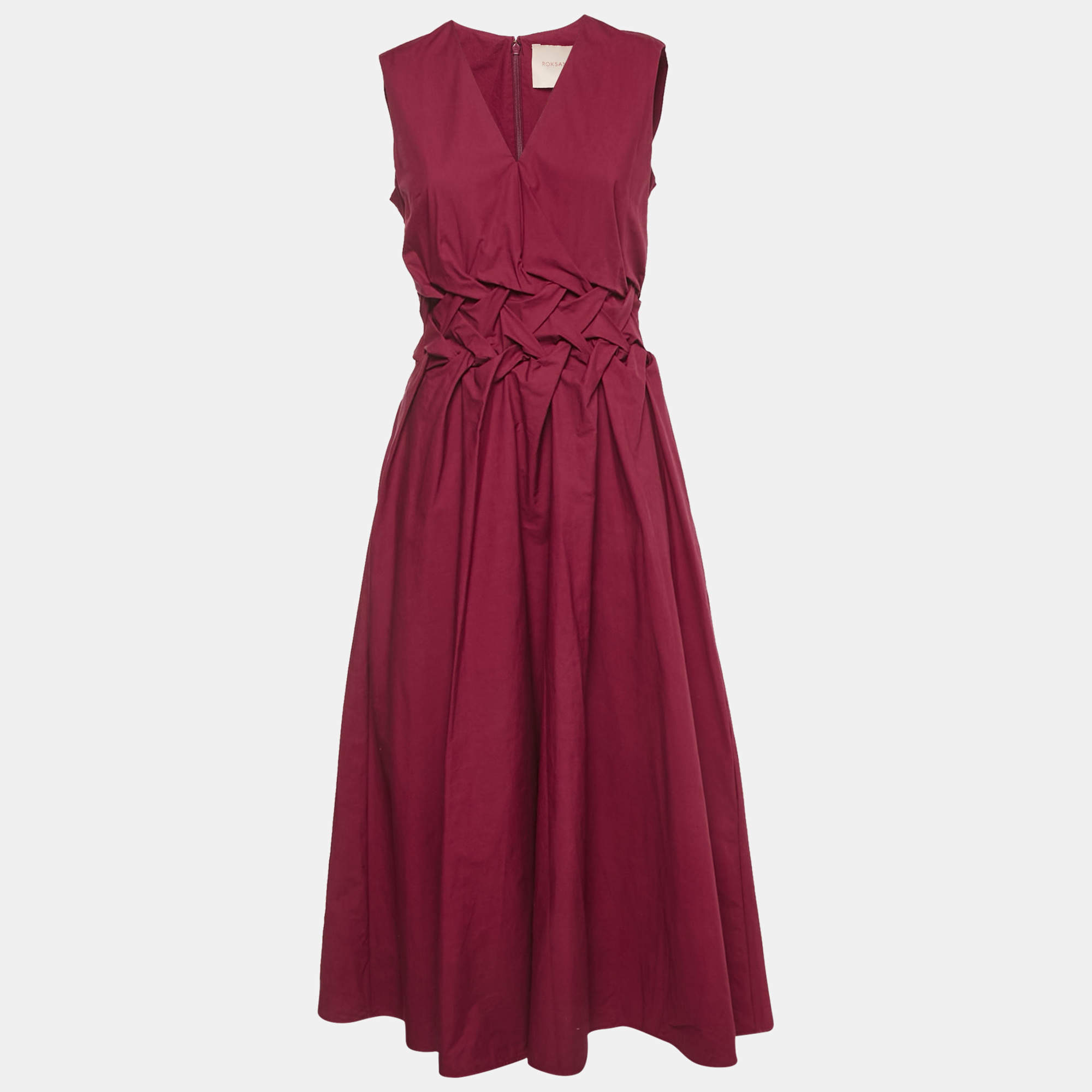 Pre Owned Roksanda Burgundy Cotton Gathered Eifal Midi Dress M
