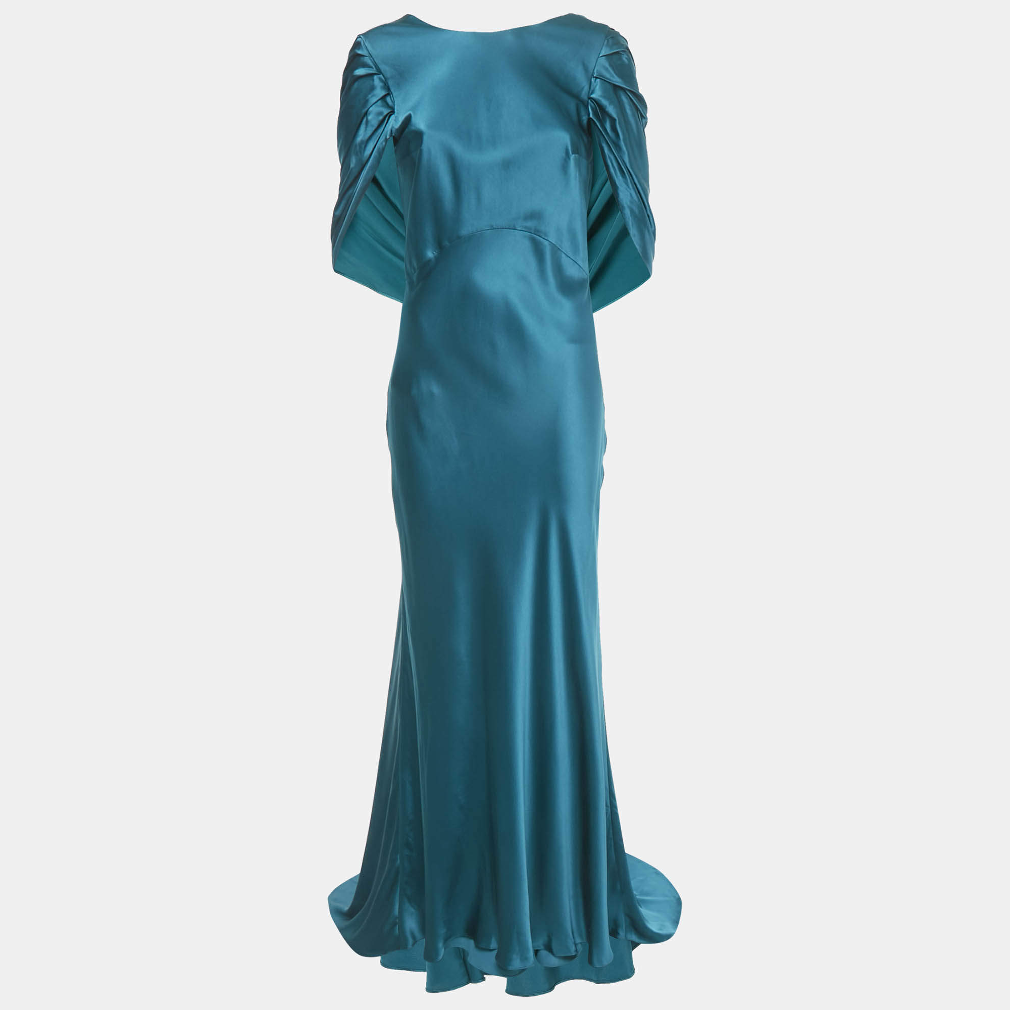 Pre Owned Roksanda Teal Blue Satin Draped Detail Gown M