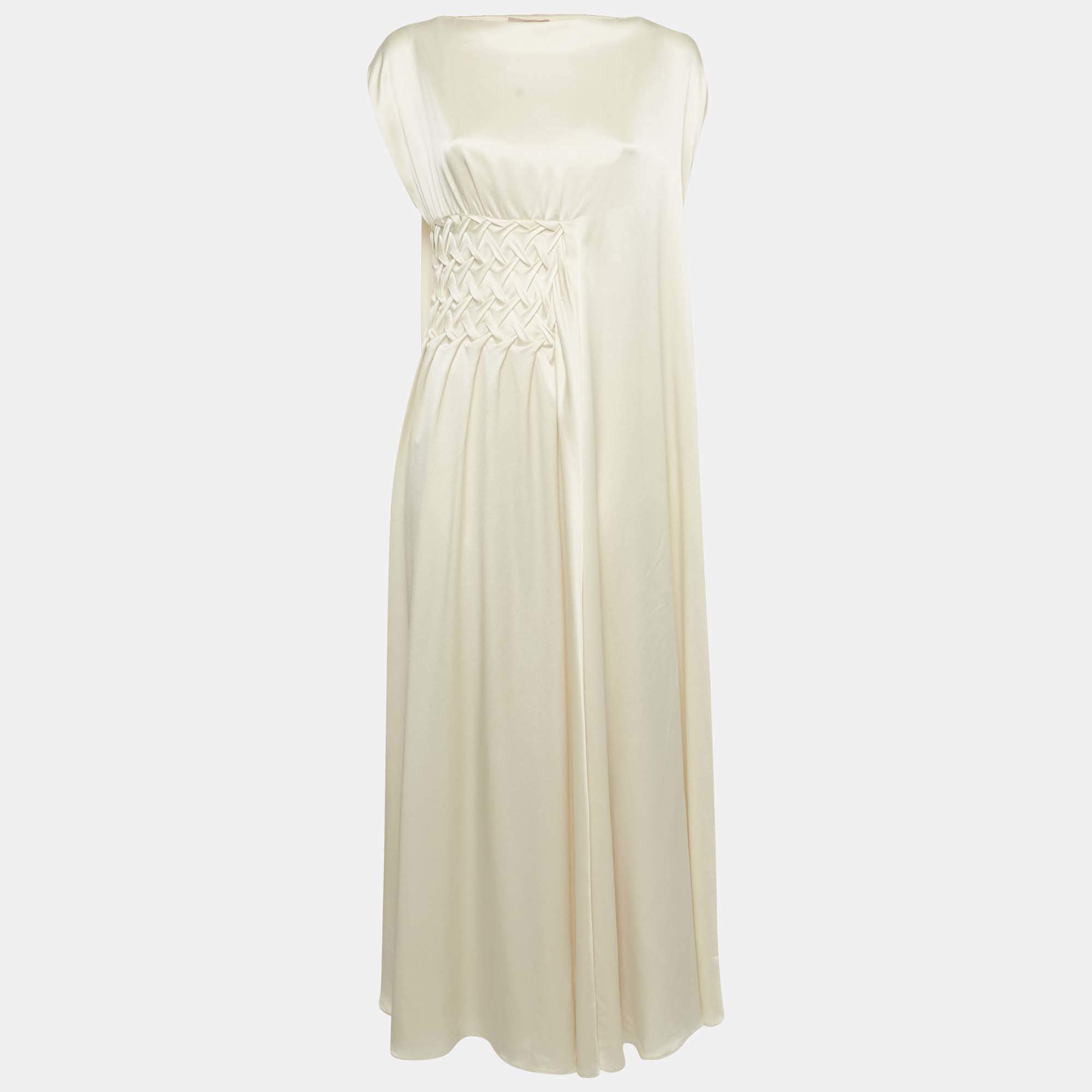 Pre Owned Roksanda Cream Satin Gathered Kleo Long Dress S