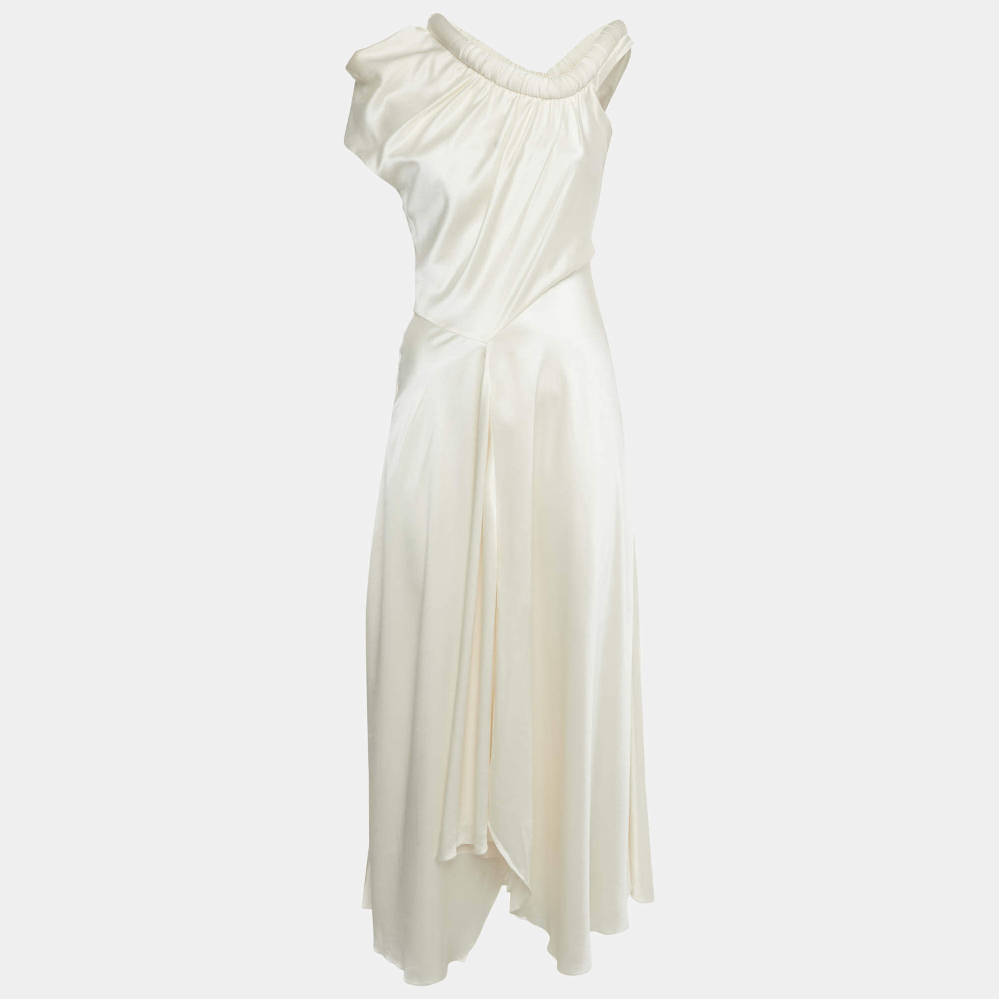 Pre Owned Roksanda Cream Satin Silk Cold-Shoulder Long Dress M