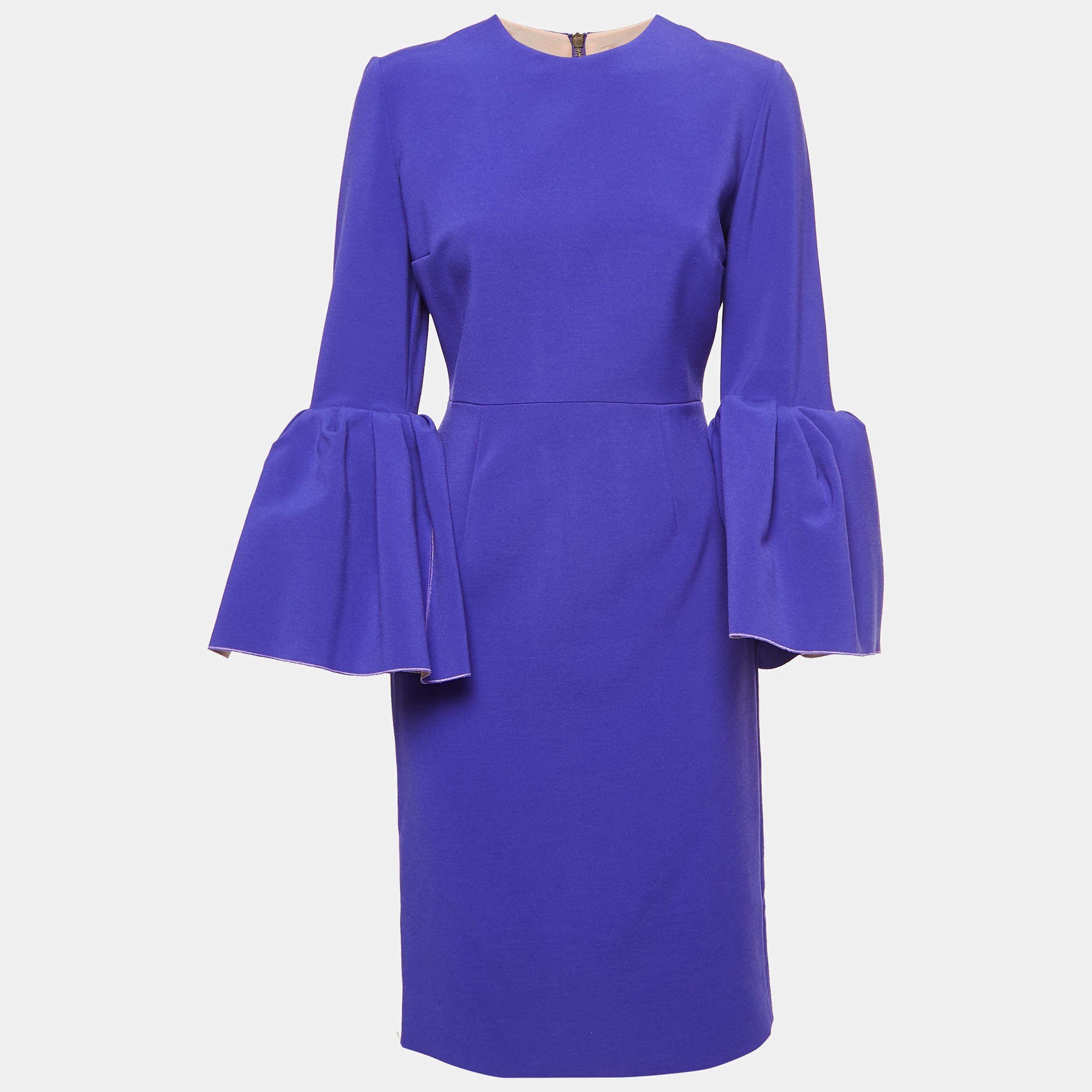 Pre Owned Roksanda Blue Crepe Bell-Sleeve Margot Midi Dress M