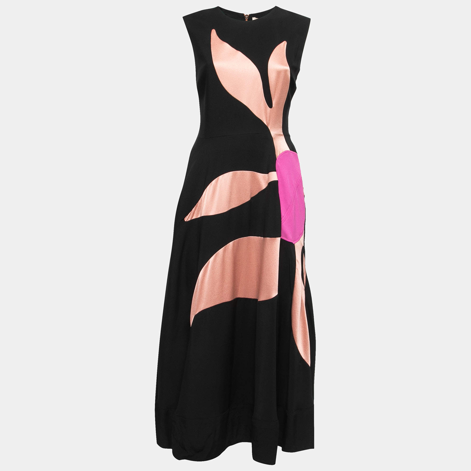 Roksanda Black Silk Flower Patched Maxi Dress L