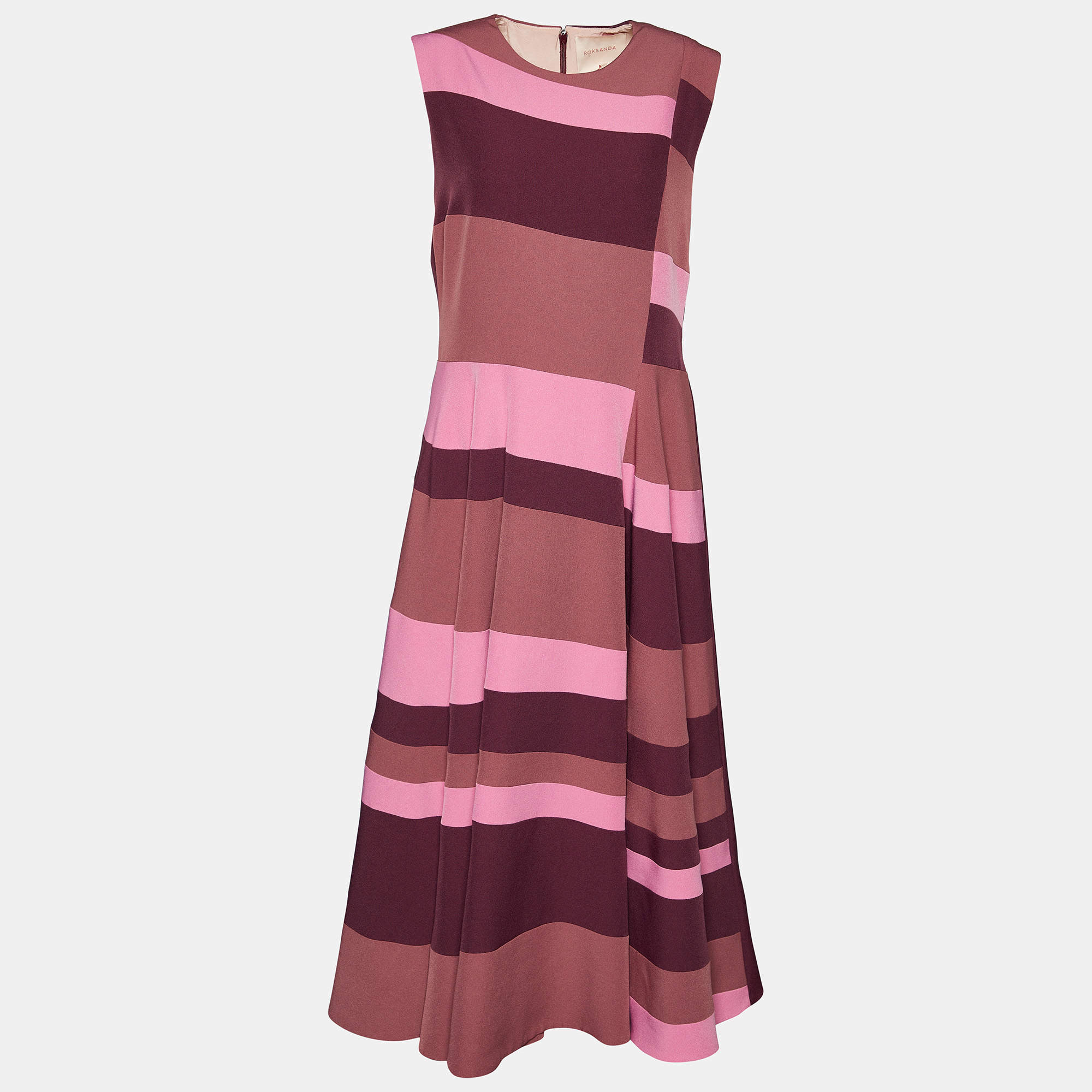 Roksanda Pink & Purple Striped Paneled Crepe Maxi Dress L