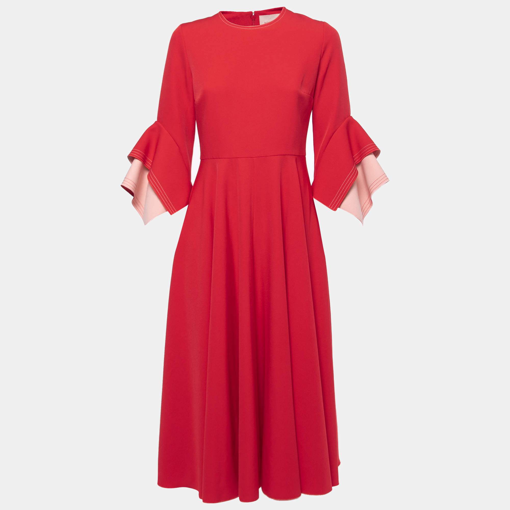 Roksanda Coral Red Stretch Crepe Midi Dress M