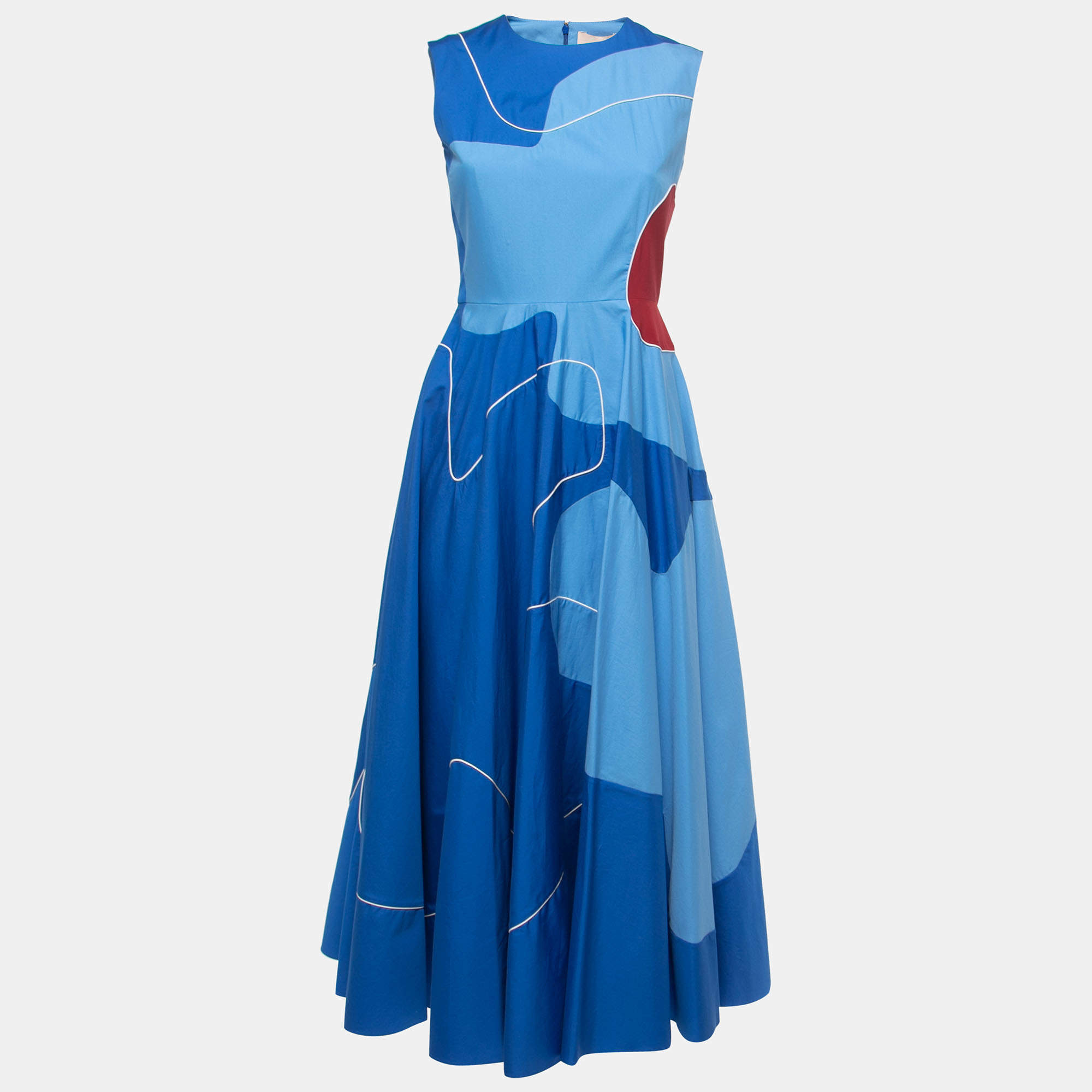 Roksanda Blue Cotton & Silk Sleeveless Flared Midi Dress S