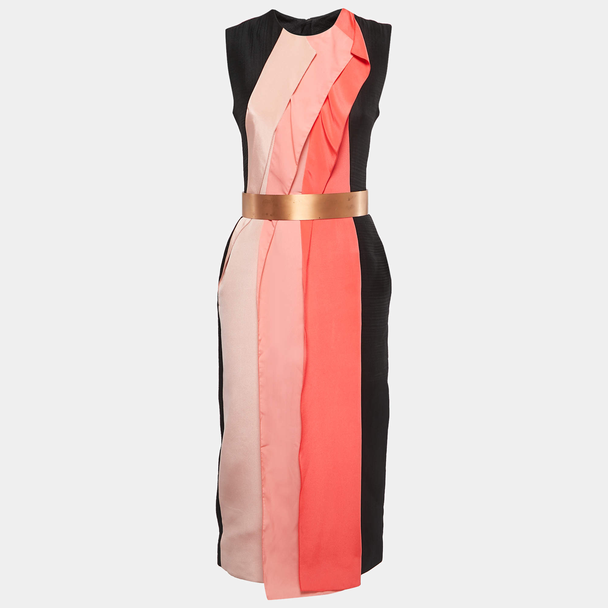 مملوكة مسبقًا فستان روكساندا صوف أسود مخلوط بحواف متباينة مقاس متوسط - ميديوم