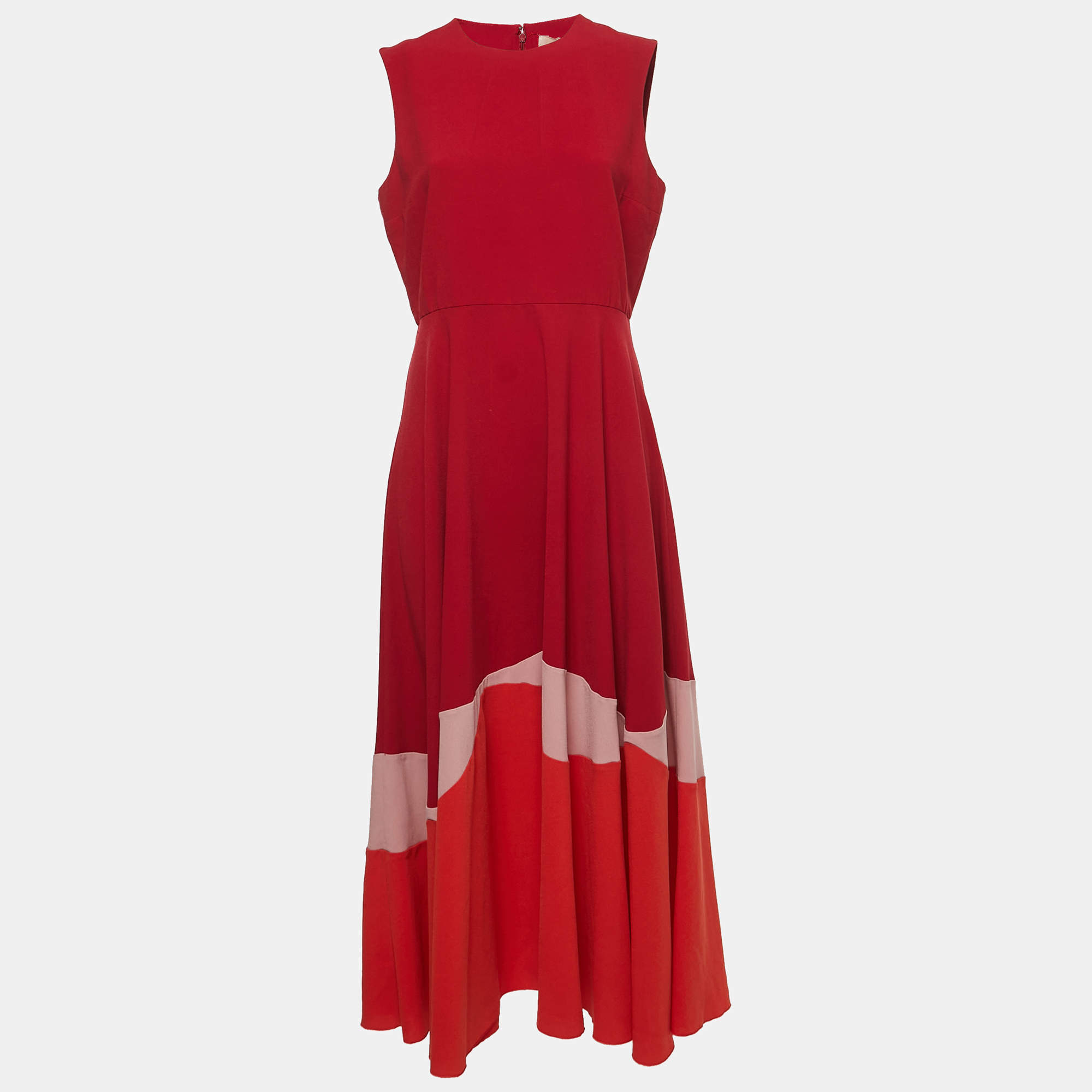 Pre Owned Roksanda Red/Orange Crepe A-Line Sleeveless Maxi Dress L