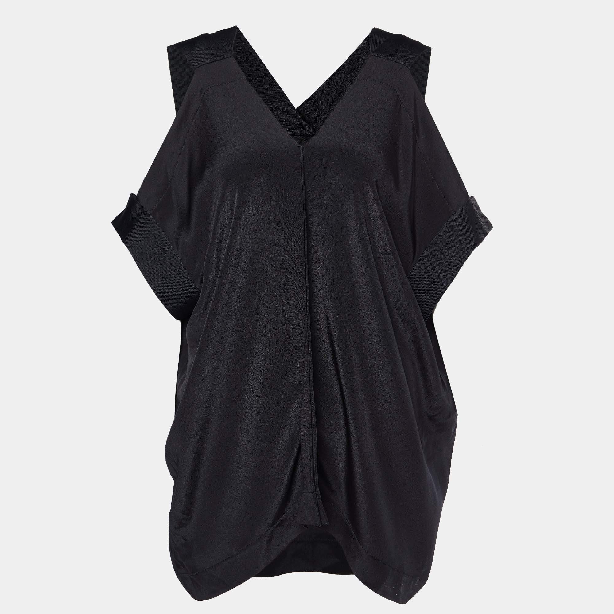 Roland Mouret Black Silk Cut-Out Leo Top M