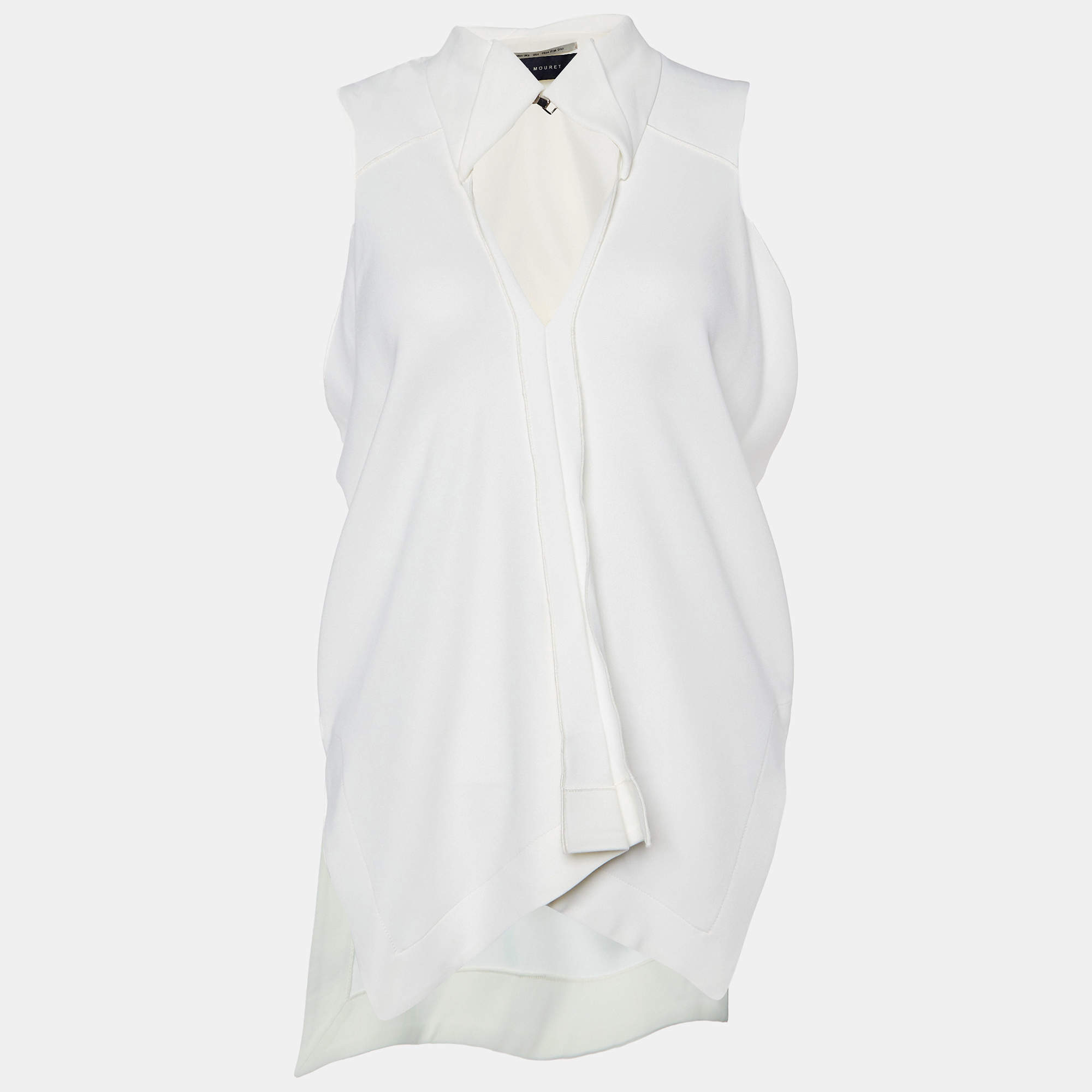 Roland Mouret White Crepe Sleeveless V Neck Top S