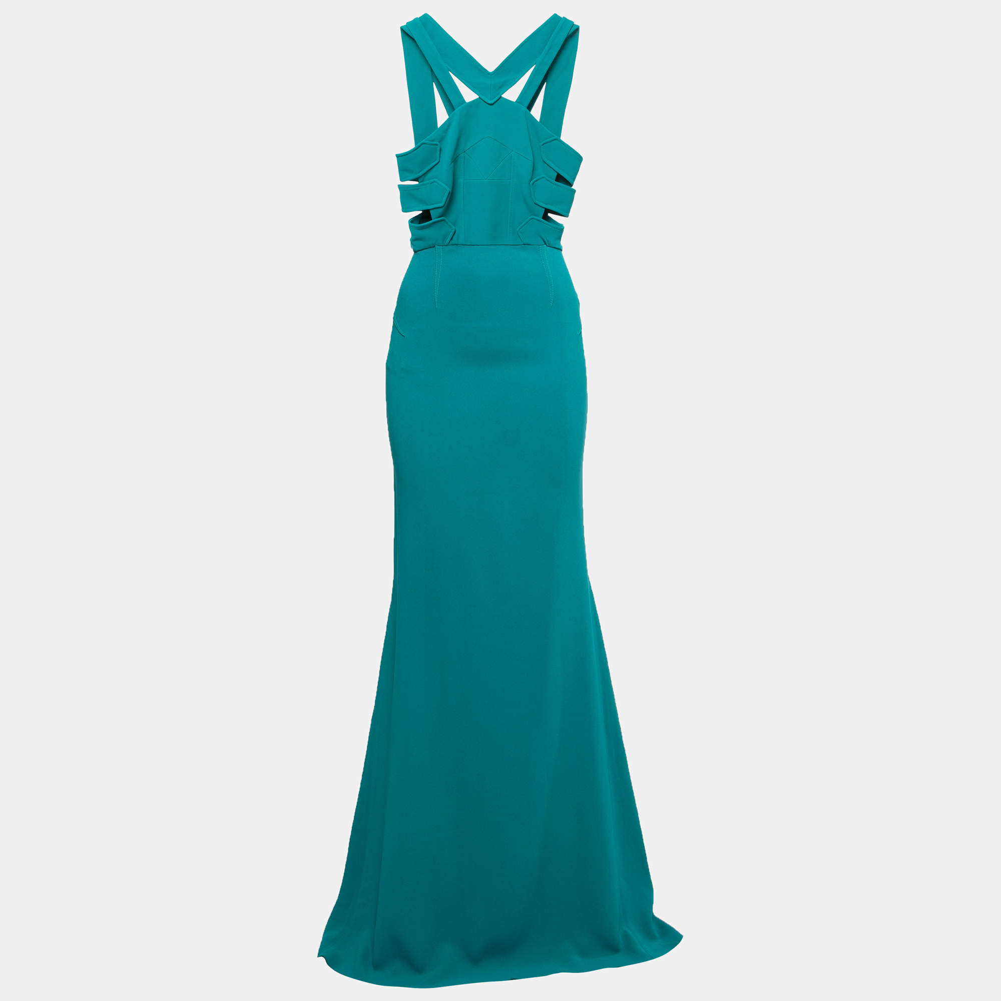 Roland Mouret Persian Green Stretch Crepe Cut-Out Luzon Gown M
