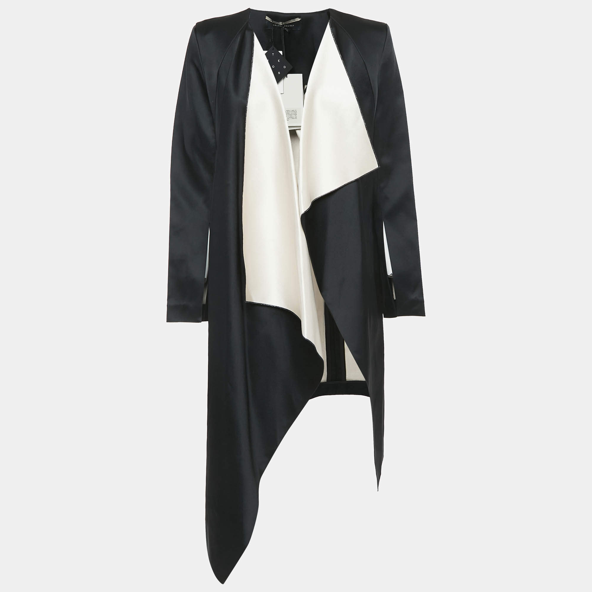 Pre Owned Roland Mouret Black/Blush Pink Double-Faced Satin Open Front Studham Coat M