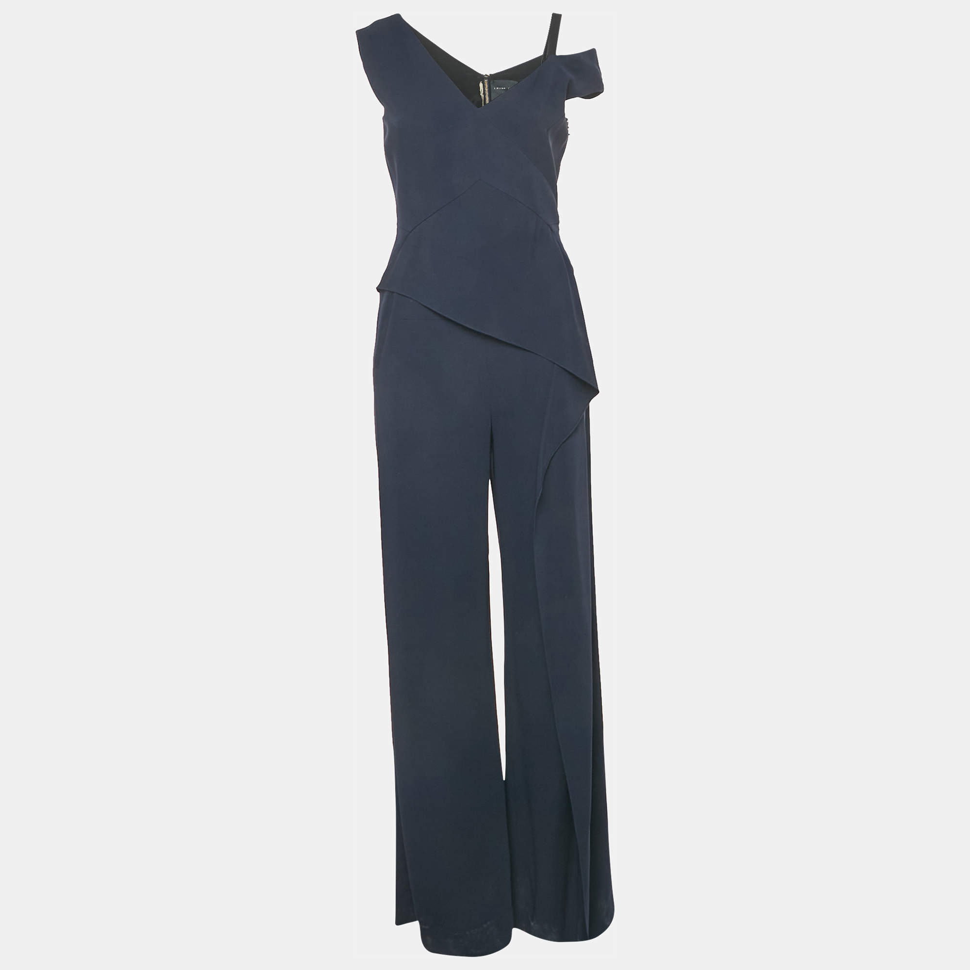 Pre Owned Roland Mouret Navy Blue Crepe Ruffled Jumpsuit M