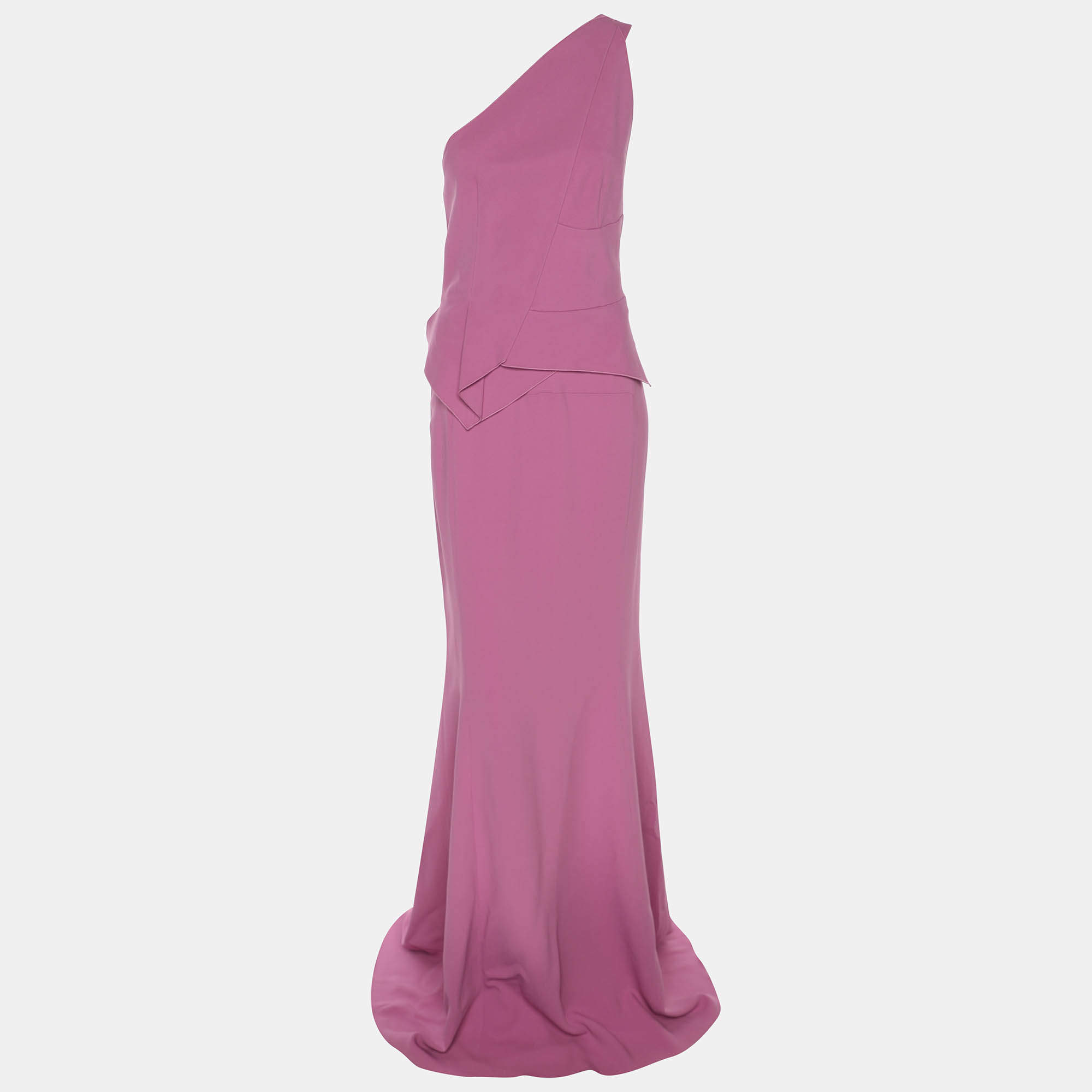 Pre Owned Roland Mouret Violet Stretch Crepe One Shoulder Long Dress M