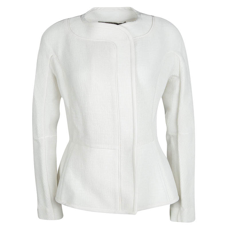Roland Mouret White Cotton Blend Textured Bellasis  Jacket M