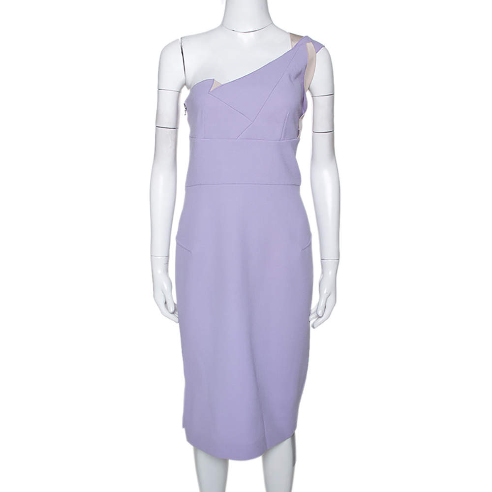 Pre Owned Roland Mouret Lavender Wool Crepe One Shoulder Aglais Dress M