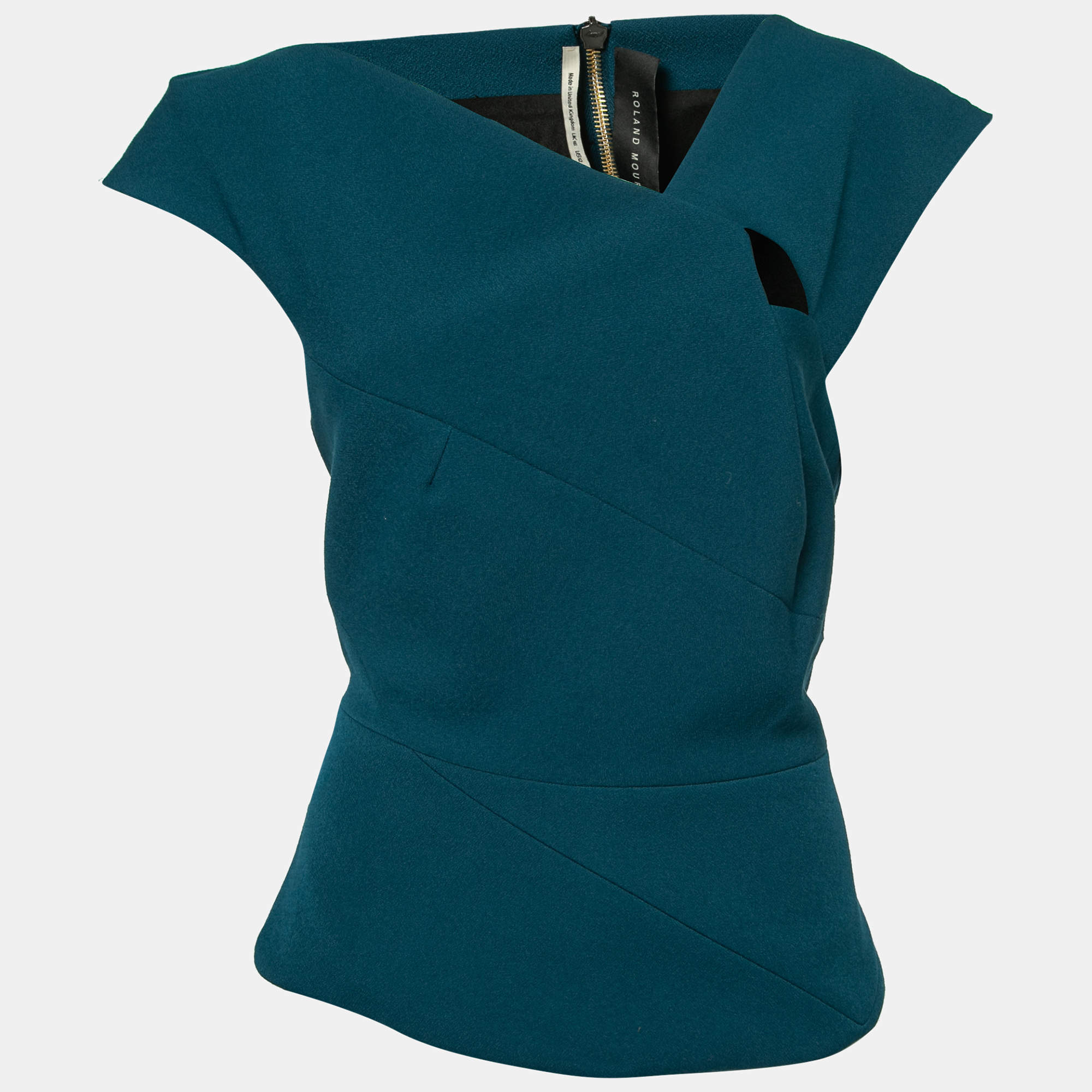 Pre Owned Roland Mouret Teal Blue Crepe Florence Top L