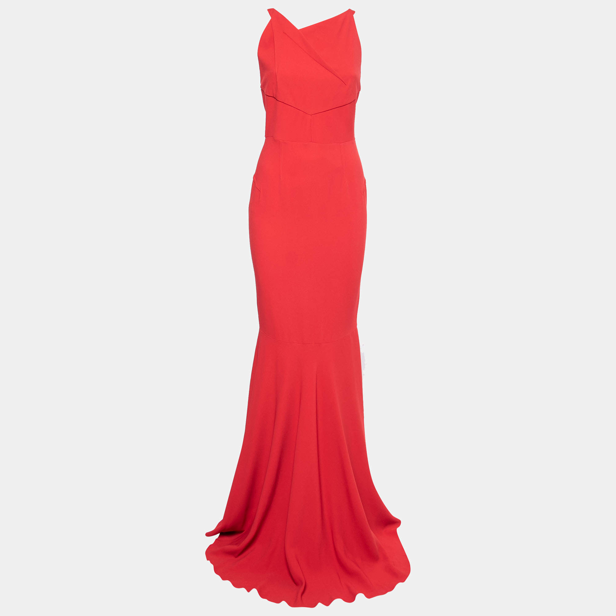Roland Mouret Red Crepe Cutout Detail Veraha Gown M