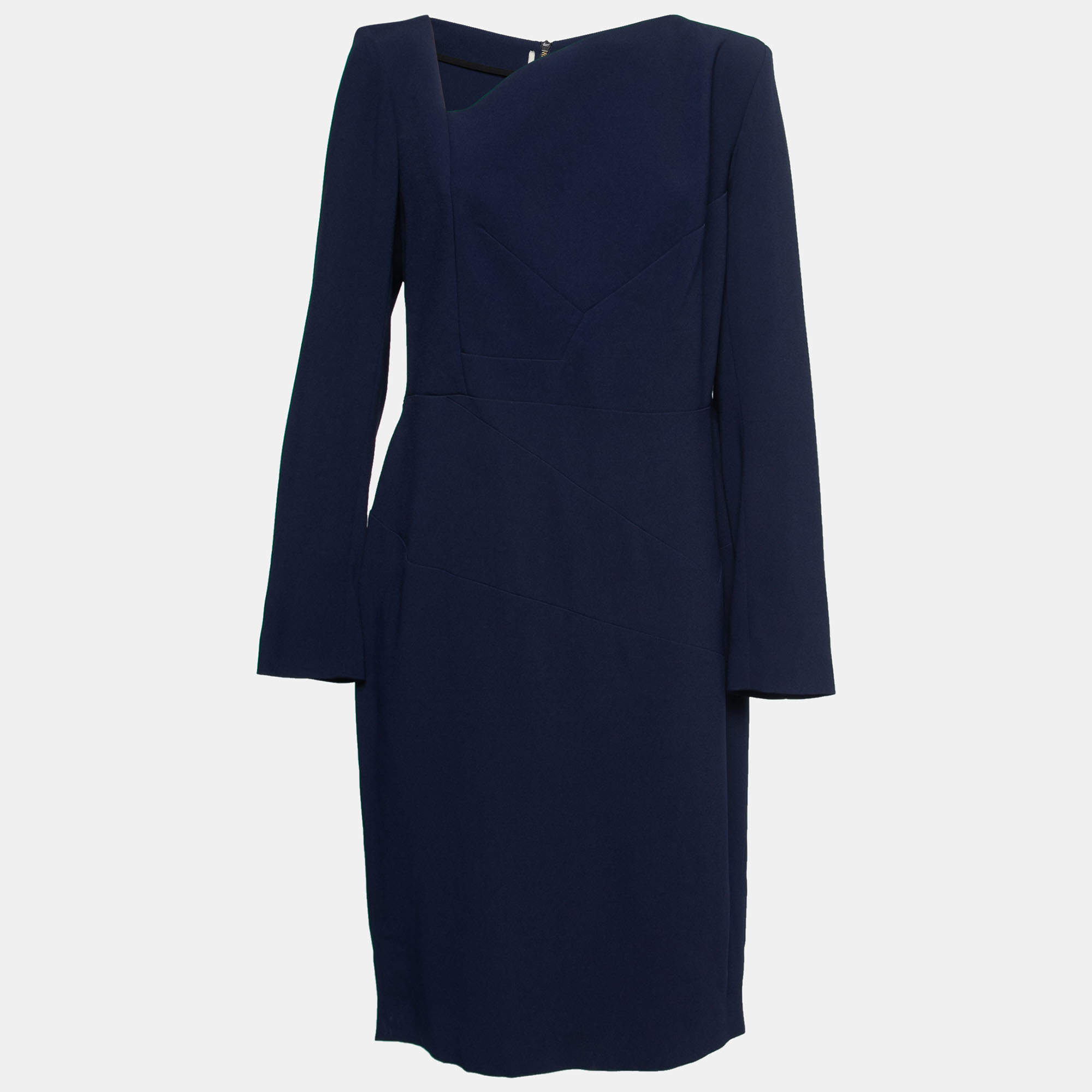 Pre Owned Roland Mouret Navy Blue Crepe Asymmetric Bitzer Midi Dress XL