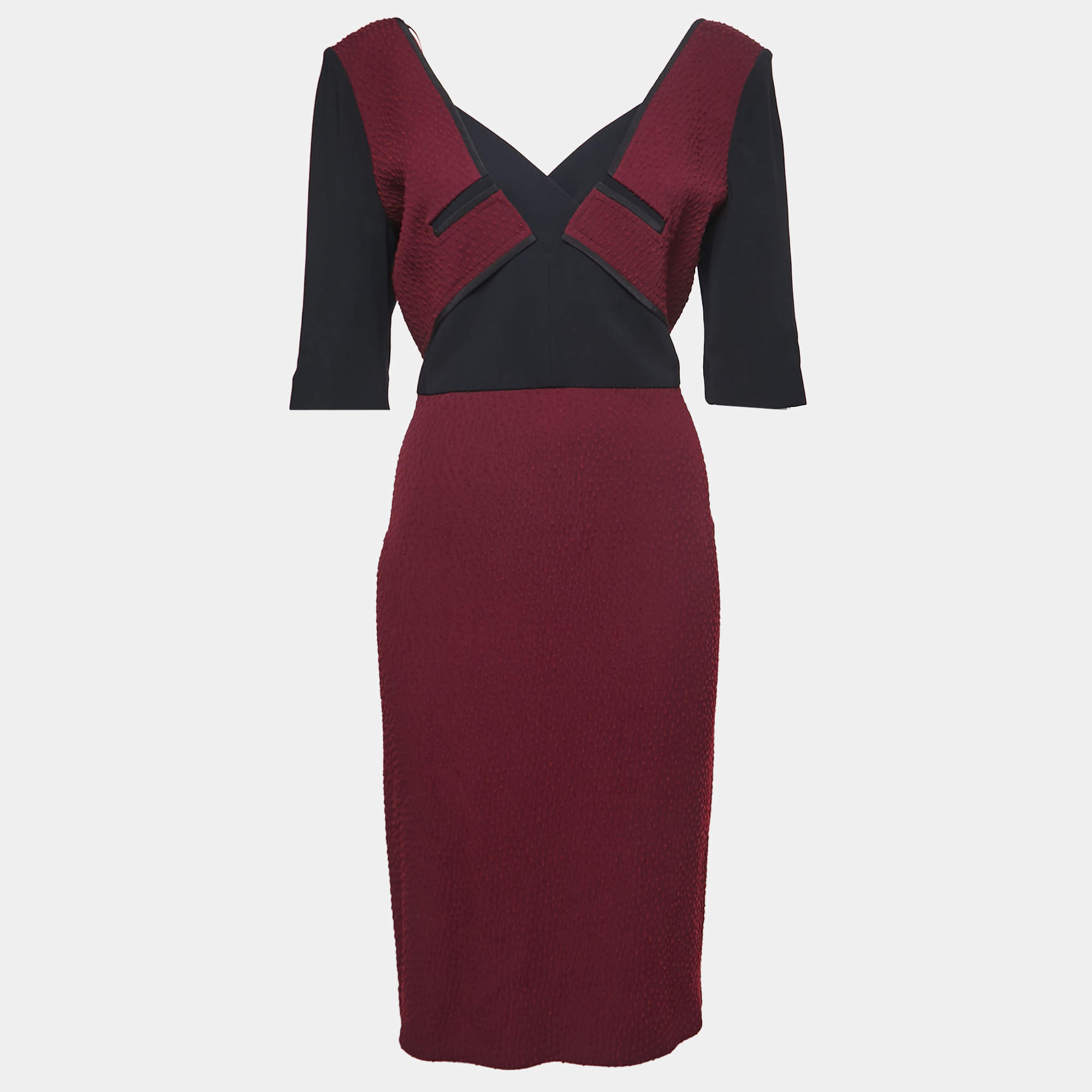 Pre Owned Roland Mouret Burgundy Jacquard Knit Axele Midi Dress XL